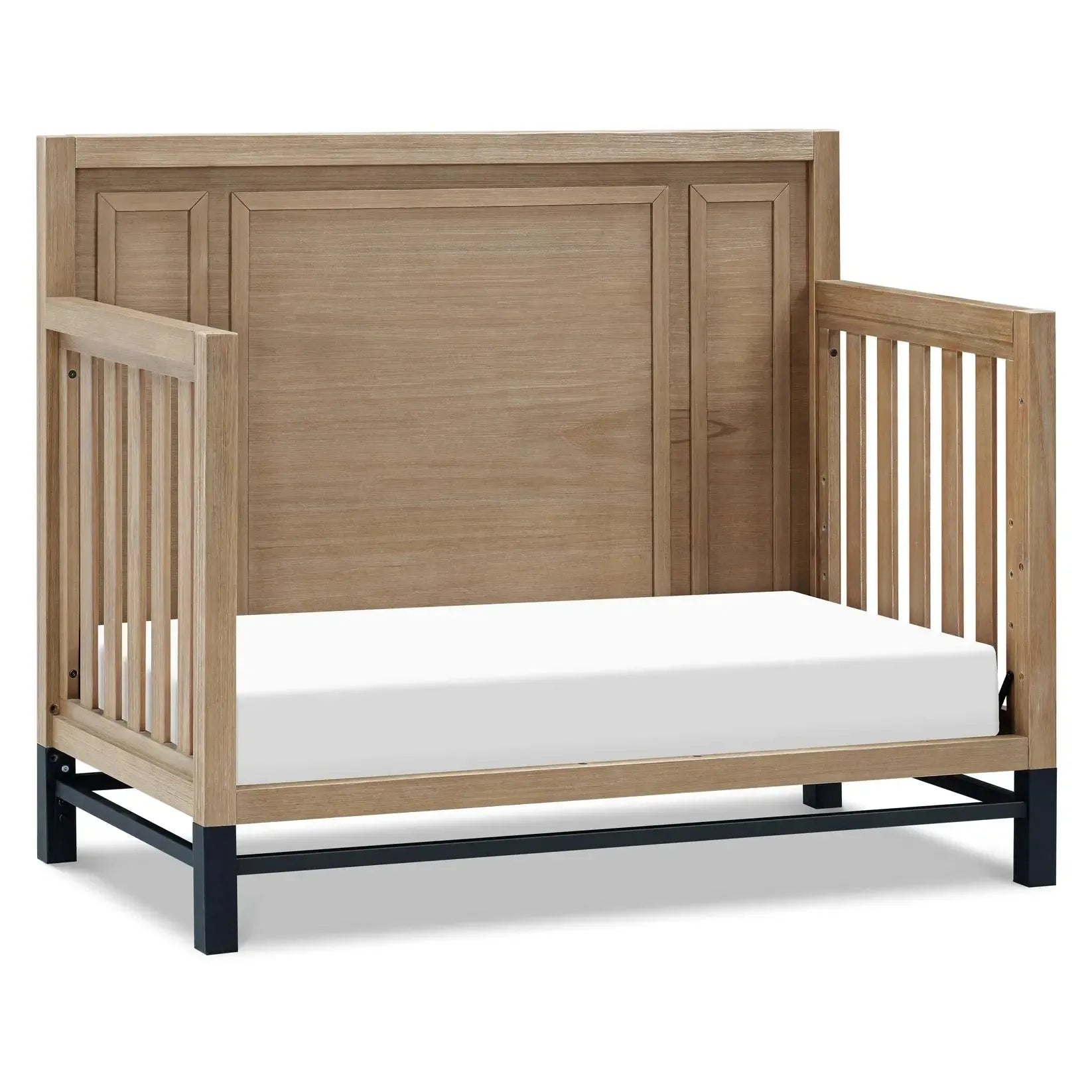 Monogram by Namesake Newbern 4-in-1 Convertible Crib in Driftwood Finish – Nursery Essential for Baby to Toddler Transition
