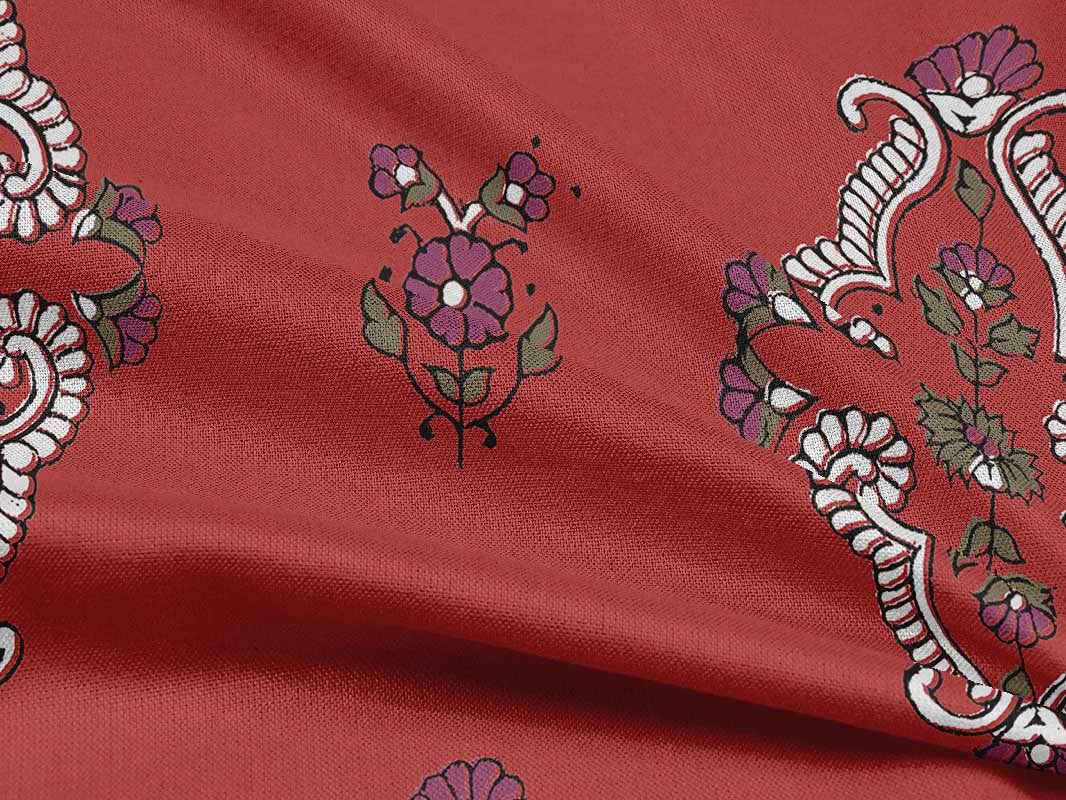 oneOone Rayon Red Printed Fabric Block - 56 Inch Wide Sewing Material by The Yard for DIY Clothing, Dresses & Home Decor Projects