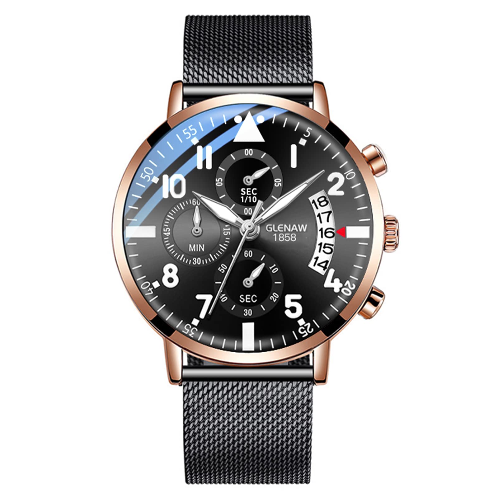 GLENAW Men's Chronograph Quartz Watch - Waterproof Leather Strap Business Wristwatch for Men | Perfect for Office, Formal Events & Everyday Wear