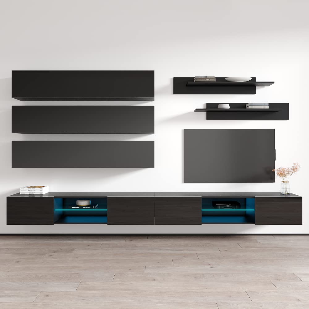 Modern Floating TV Stand with Storage & LED Lights - Wall-Mounted Entertainment Center Console for Bedroom & Living Room - 35