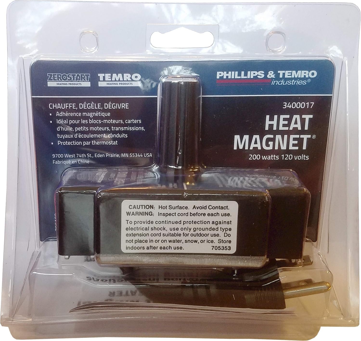 Zerostart 3400017 Portable Magnetic Engine Block Heater - 200W 120V CSA Certified for Transmissions, Oil Pans & Small Engines | Winter Vehicle Warm-Up & Cold Weather Engine Protection