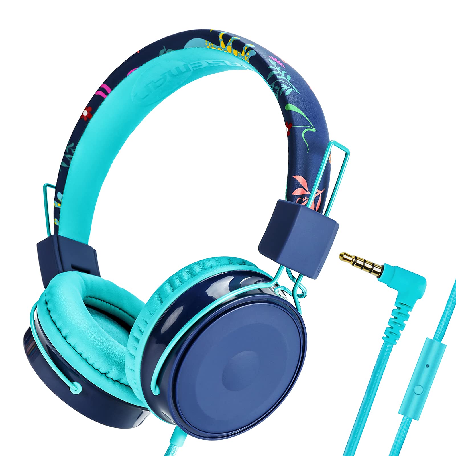OKCSC B2 Kids Cartoon Headphones with Microphone - 85dB Safe Volume Limited On-Ear Headset for Girls & Boys, Foldable Adjustable Stereo Wired Headphones with 3.5mm Jack for Cellphones, Tablets, School, Travel - Mint Green | Perfect for Online Classes, Gaming & Airplane Trips
