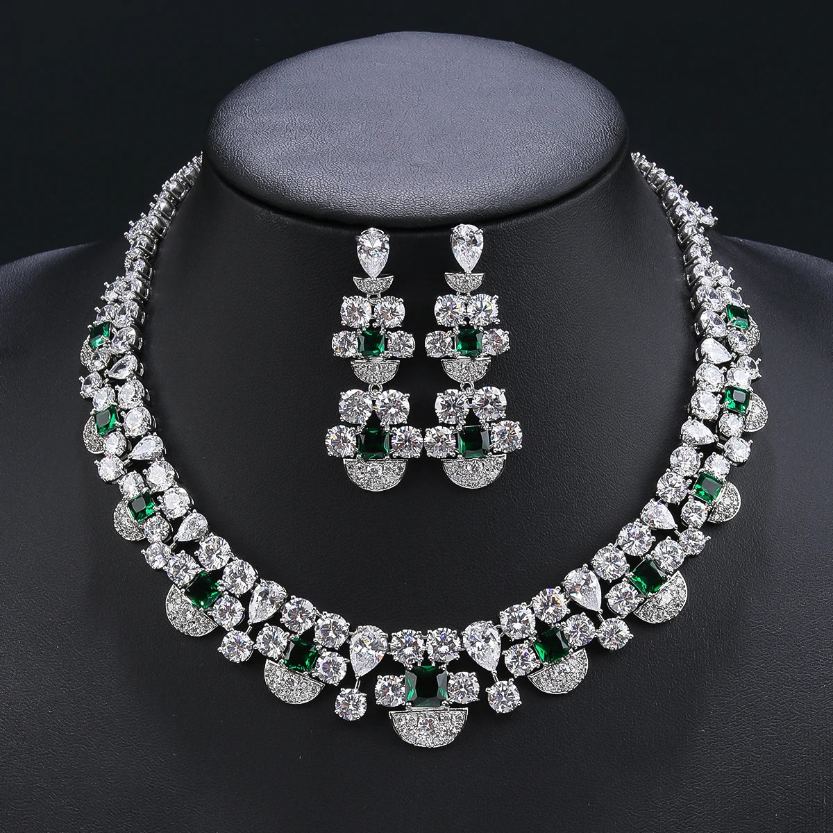 Trendy Cubic Zirconia Necklace & Earrings Set for Women - Elegant Bridal Wedding Jewelry Gift - Perfect for Anniversary, Engagement & Special Occasions