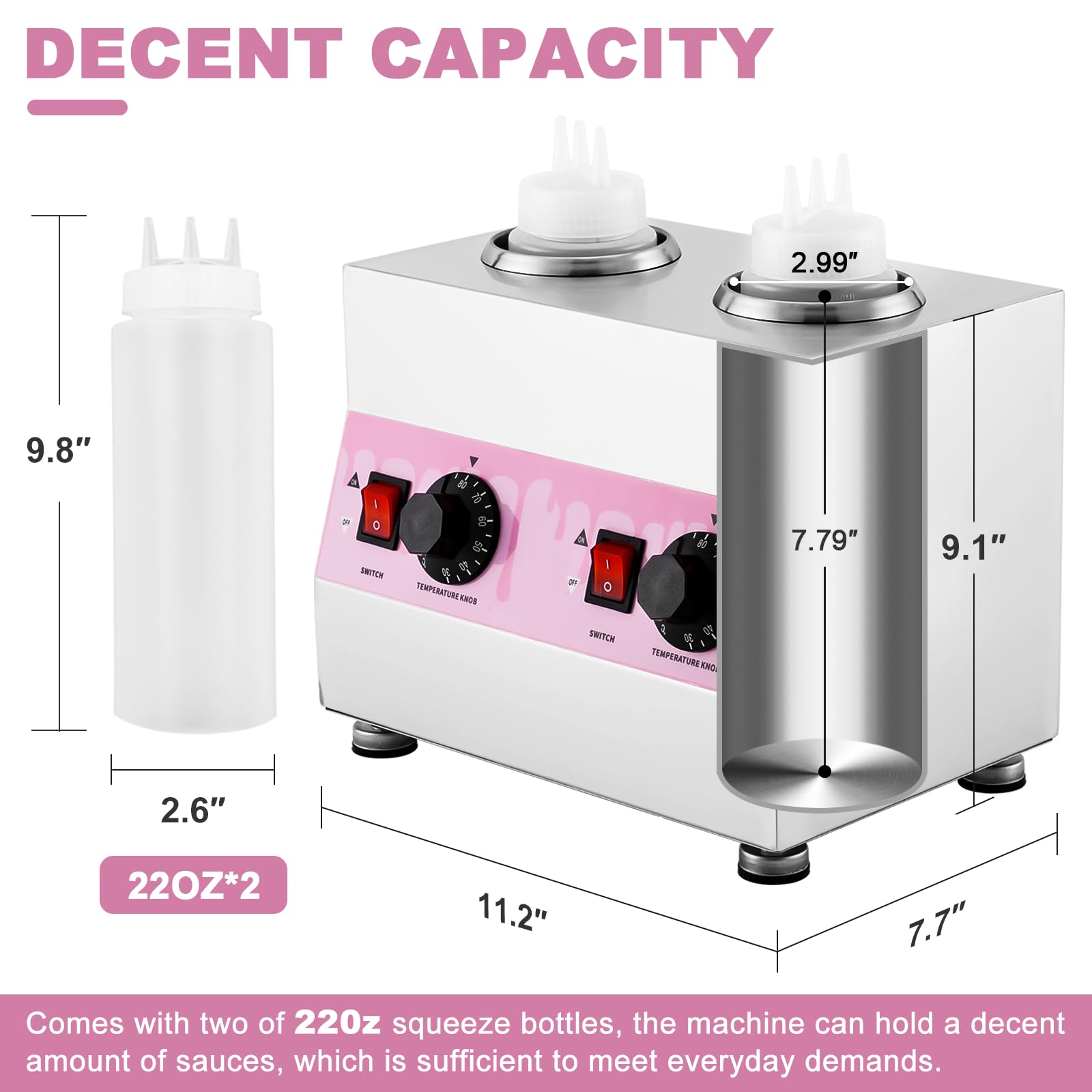 Electric Cheese Sauce Warmer & Hot Fudge Dispenser - 22OZ Nacho Cheese Warmer Machine with Temperature Control (86-185°F) - Perfect for Restaurants, Cinemas & Home Use - 110V Commercial Jam Heater for Preserving Sauces