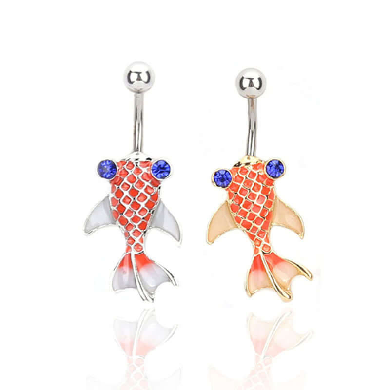 14G Koi Fish Goldfish Belly Button Rings - Colorful Enamel Body Jewelry for Women | Perfect for Piercing, Beach Wear, and Summer Fashion Accessories