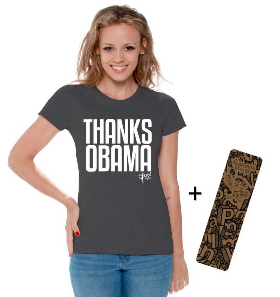 Awkwardstyles Women's Thanks Obama T-Shirt - White Political Graphic Tee with Free Bookmark - Funny Sarcastic Shirt for Democrats, Liberals & Political Enthusiasts - Perfect for Protests, Rallies & Casual Wear