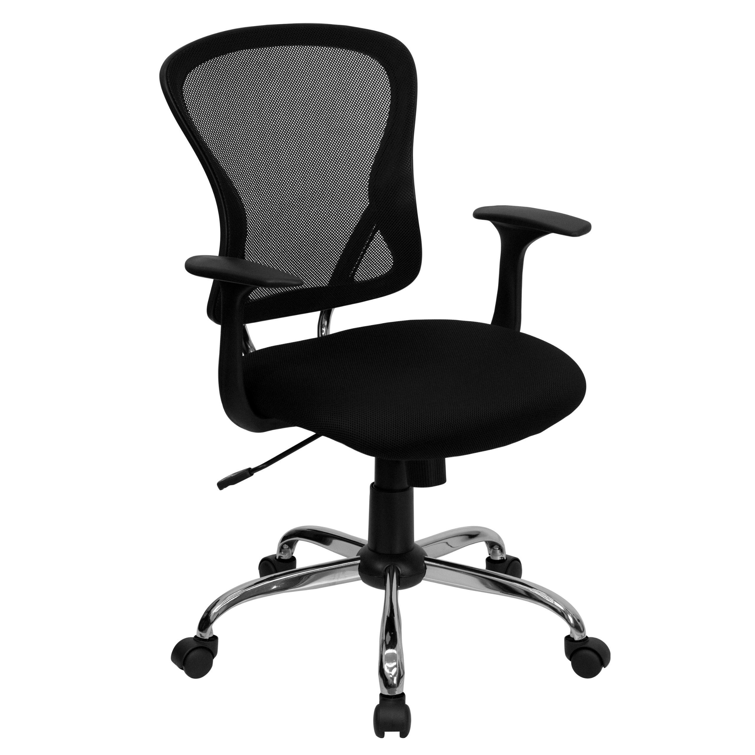 Flash Furniture Alfred Mid-Back Black Mesh Swivel Task Office Chair with Chrome Base and Arms - Ergonomic Desk Chair for Home Office, Computer Work & Gaming