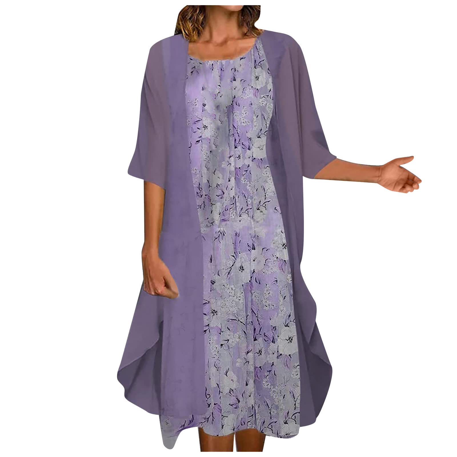 Plus Size Women's Two-Piece Suit - Lace Formal Dress & Cardigan Set for Mother of the Bride, Evening Gowns, Wedding Guest Outfits | Elegant Church, Cocktail Party & Special Occasion Wear