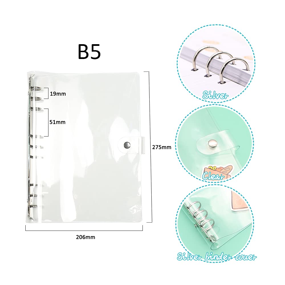 B5 Clear Soft PVC 9-Ring Binder with Snap Button Closure - 20mm Round Ring for Loose Leaf, Journal, Planner & Photo Albums - School & Office Supplies (B5-9 Holes, 206x275mm) - Organize Documents, Notes & Craft Projects - Perfect for Students, Teachers & Professionals - Great for Classrooms, Home Offices & Creative Projects