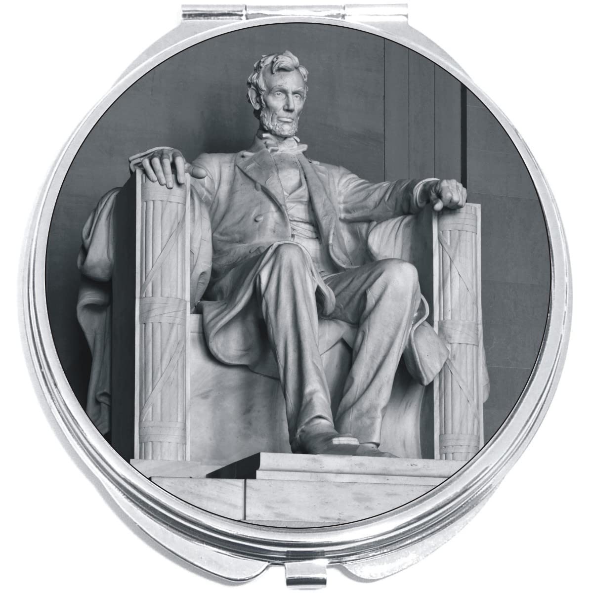 Abraham Lincoln Statue Compact Mirror - Portable Folding Makeup Mirror for Purse & Travel, Perfect for On-the-Go Touch Ups & Quick Makeup Application