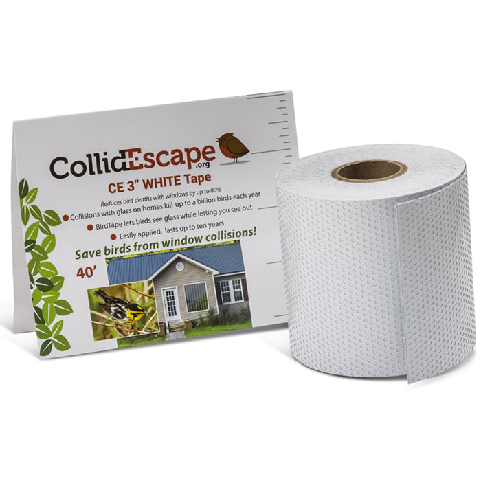 CollidEscape Uncut Bird Tape - 3 Rolls, 40 Feet White - Prevent Window Collisions for Birds | Home & Office Use
