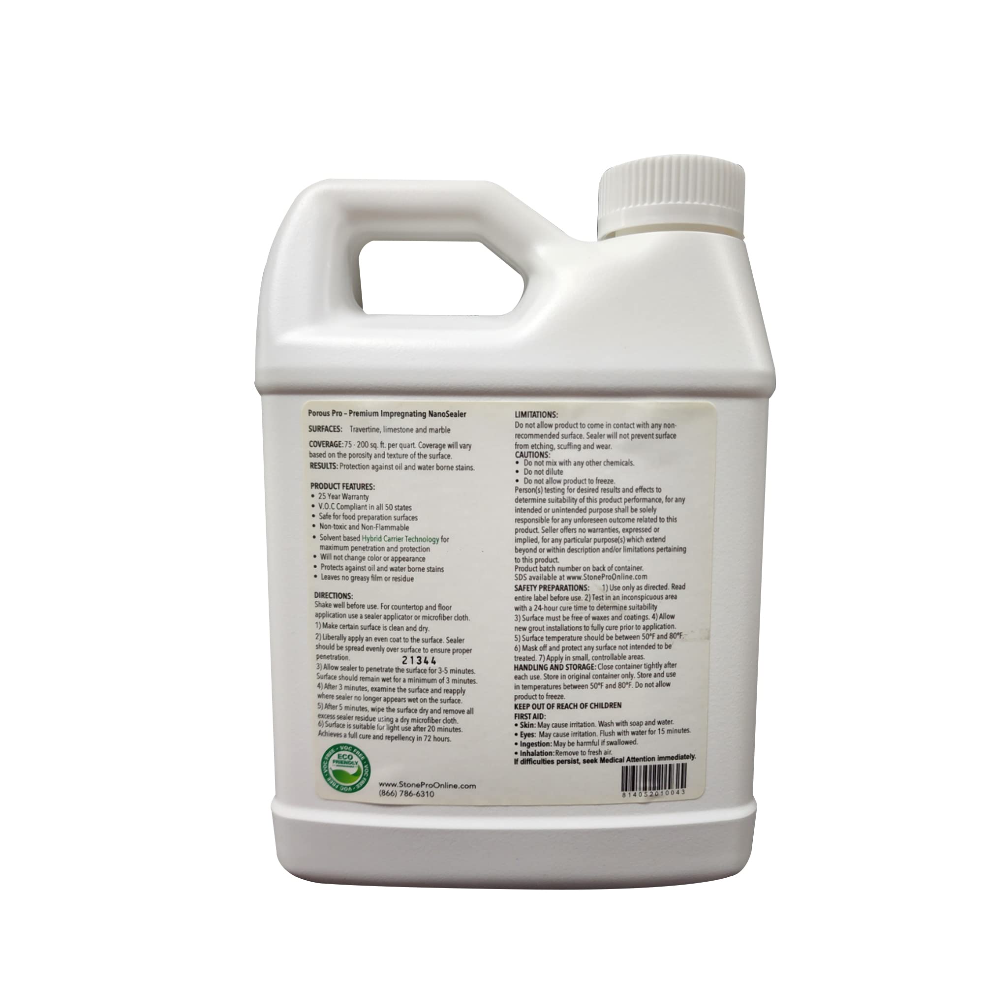 StonePro Porous Pro Sealer - 1 Quart (32 Fl Oz) - Premium Natural Stone Sealer for Travertine, Limestone, Marble & Porous Surfaces - Ideal for Countertops, Floors, Backsplashes & Outdoor Stone Protection