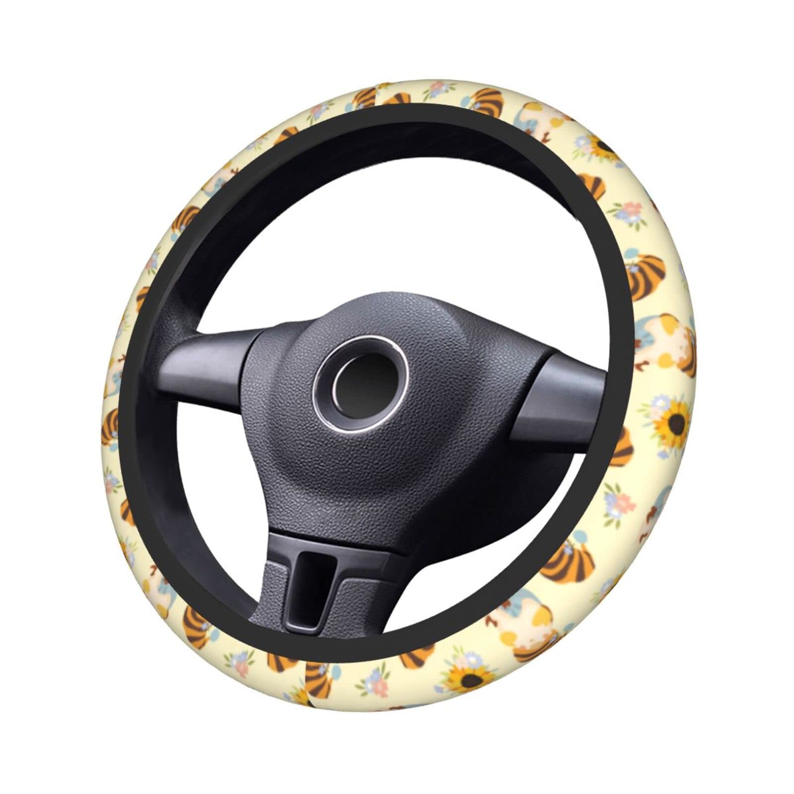Universal 15 Inch Cute Gnome Sunflower Bee Steering Wheel Cover - Neoprene Car Wheel Protector for Summer & Road Trips - Bee Print Automotive Accessories for Women & Teens
