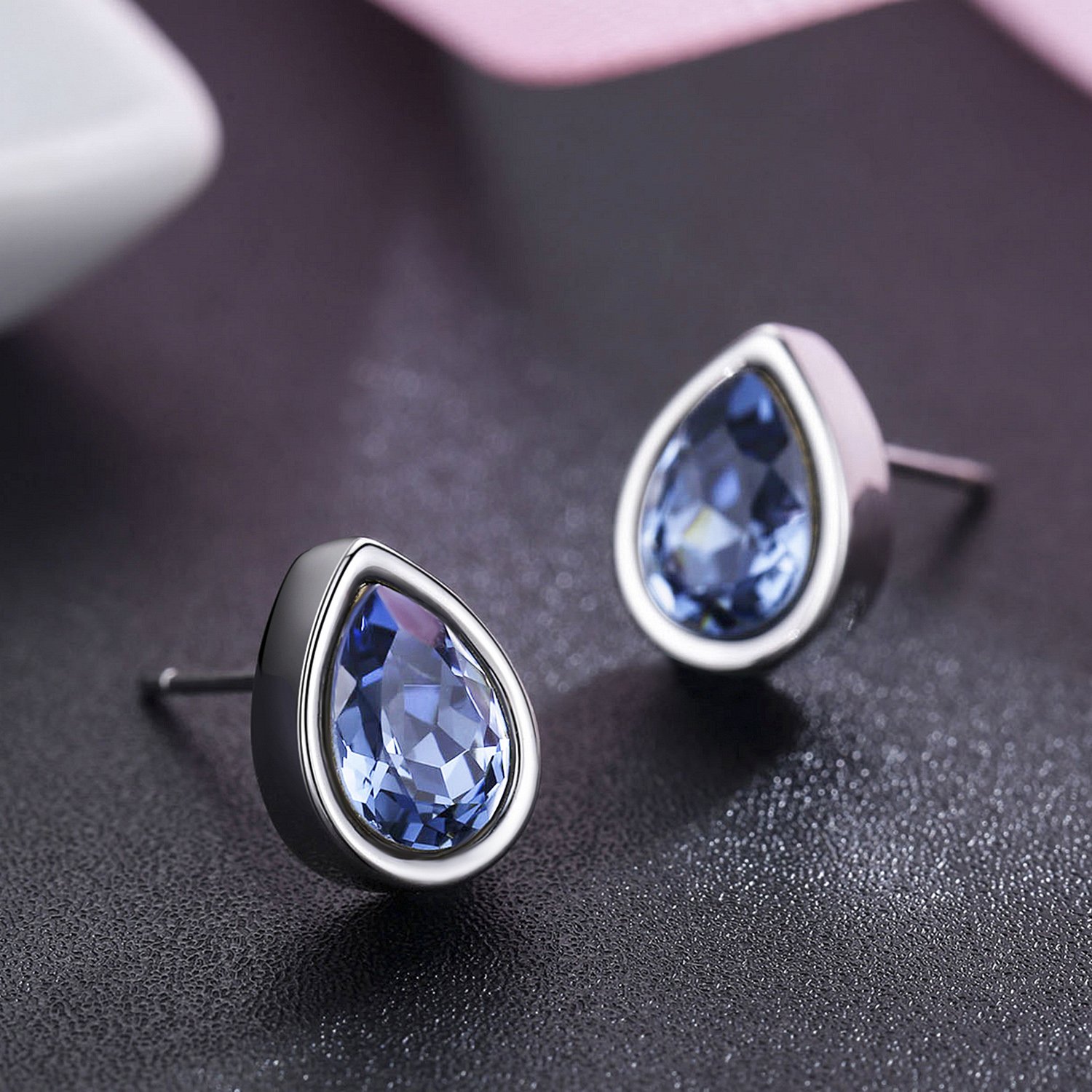 Platinum Teardrop Stud Earrings with Austrian Crystals for Women - Elegant Party Jewelry