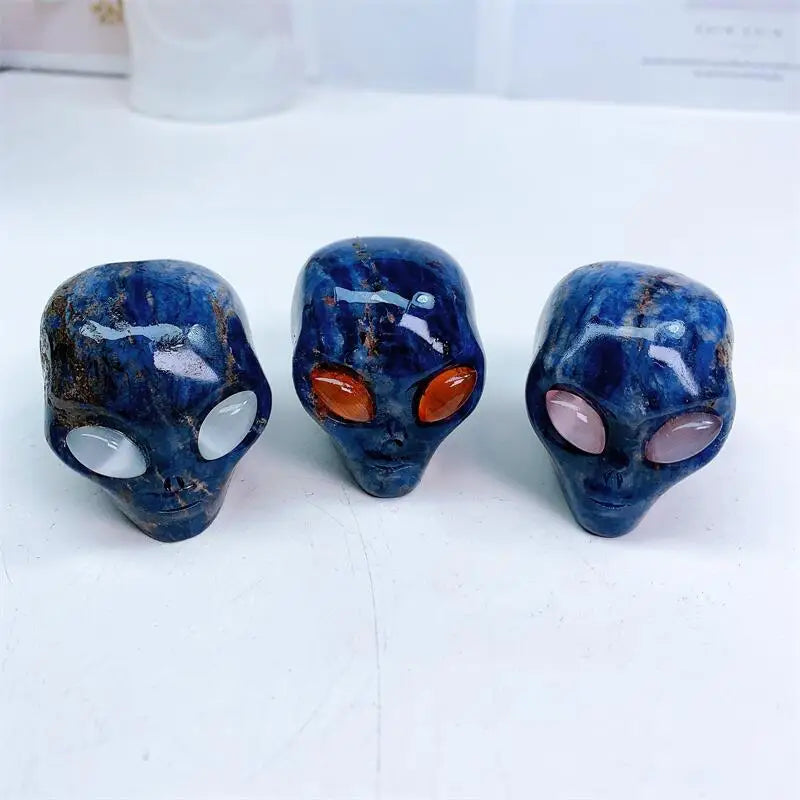 2 Inch Natural Blue Sodalite Alien Skull Crystal Carving - Reiki Healing Stone, Meditation Gemstone Figurine, Unique Home Decor Gift for Spiritual Healing & Space Enthusiasts - Perfect for Yoga Rooms, Altars & Crystal Collections