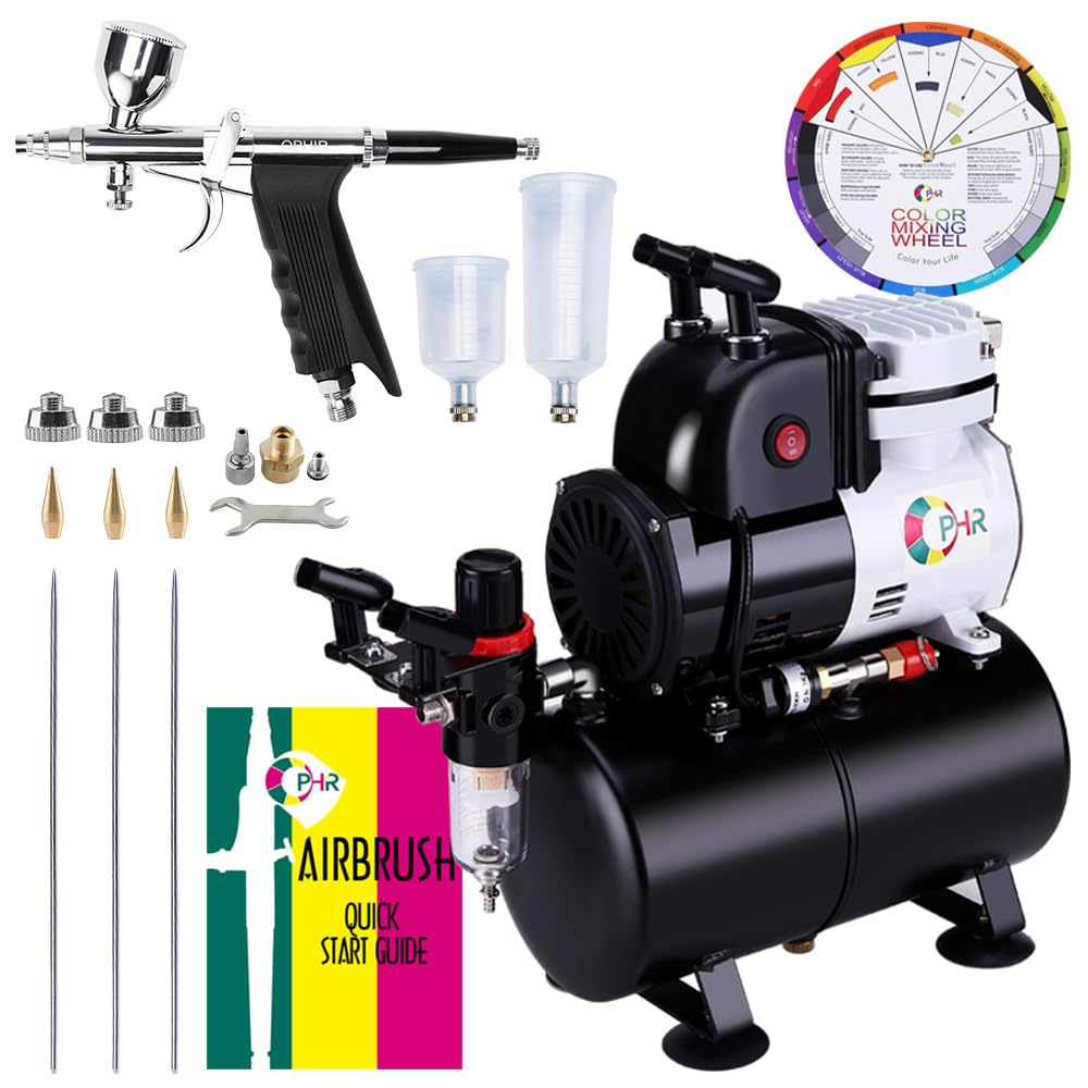 OPHIR Professional Airbrush Kit with 86 PSI Air Compressor - 110V Airbrushing System with 3L Tank, 0.3/0.5/0.8mm Nozzles & Color Wheel - Perfect for Model Painting, Automotive Art & Wall Murals