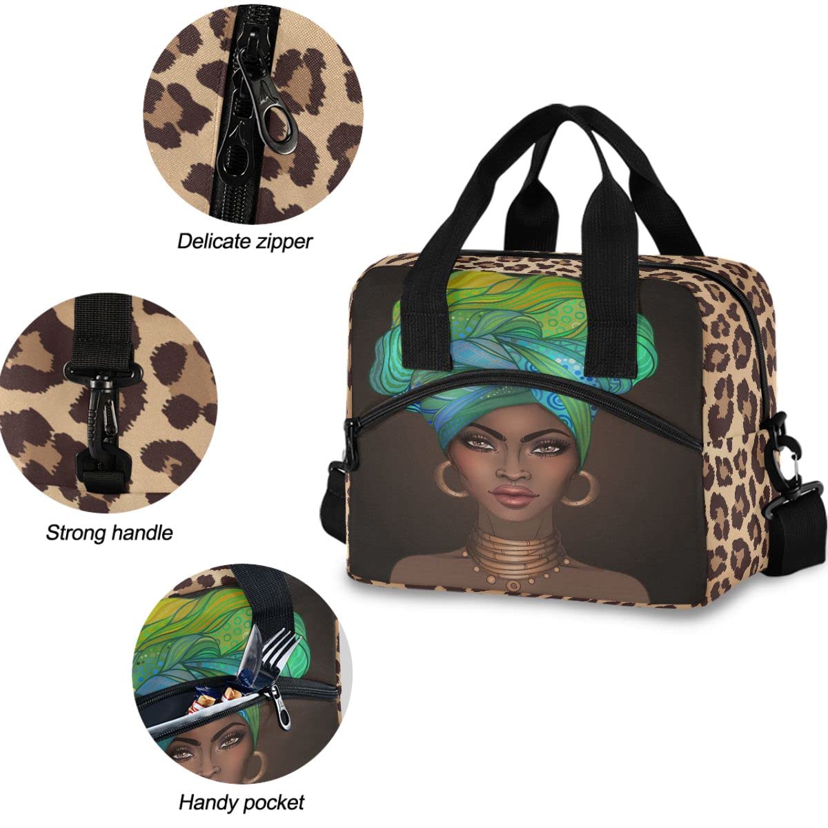 Insulated Lunch Bag for Women & Men - Reusable Leakproof Lunch Box with Glossy Lip Design, Perfect for Work, School & Picnics - Black Cooler Tote Bag