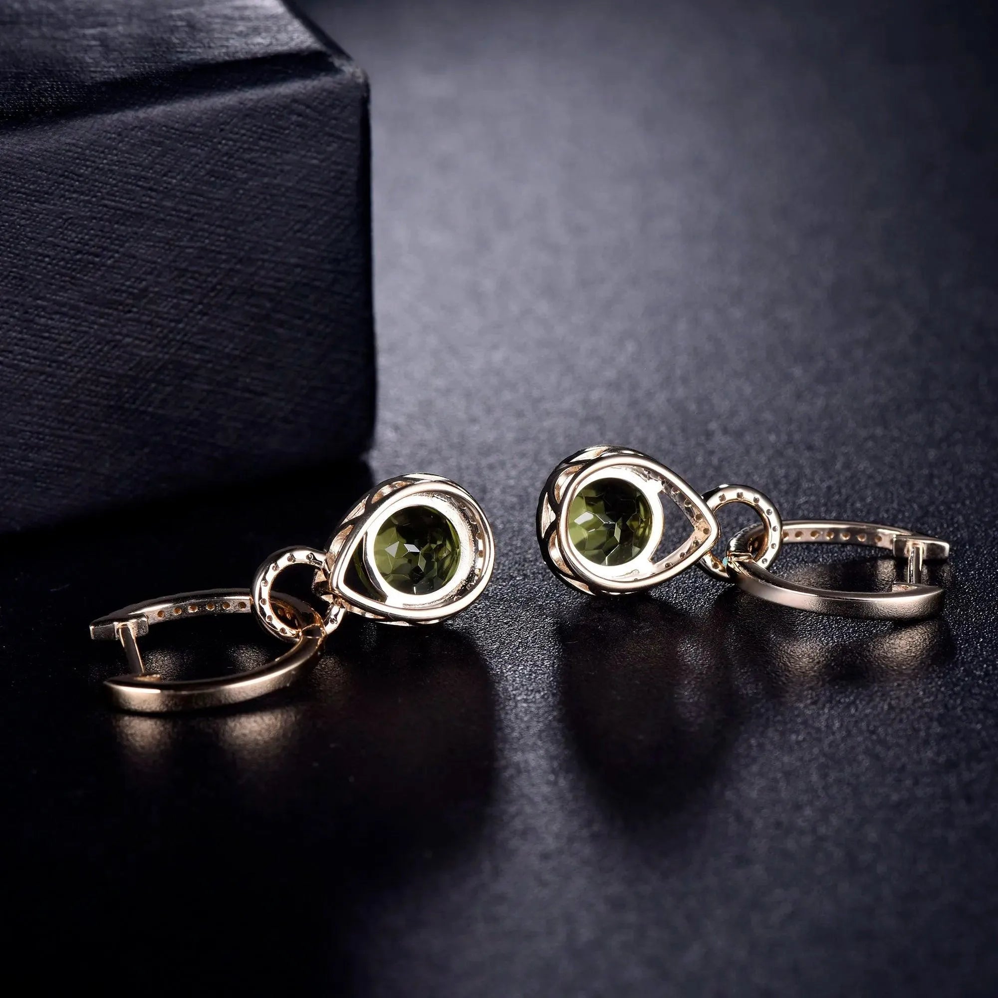 14K Yellow Gold Peridot Drop Earrings with Genuine Diamonds - Elegant Women's Jewelry for Weddings, Parties & Special Occasions