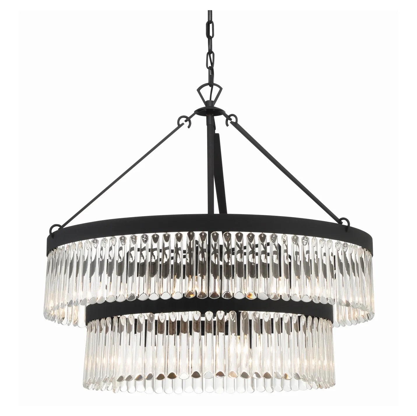 Emilie Crystal Waterfall 2-Tier Chandelier - 9-Light 32W Modern Ceiling Light Fixture for Dining Room, Foyer, and Bedroom Elegant Lighting