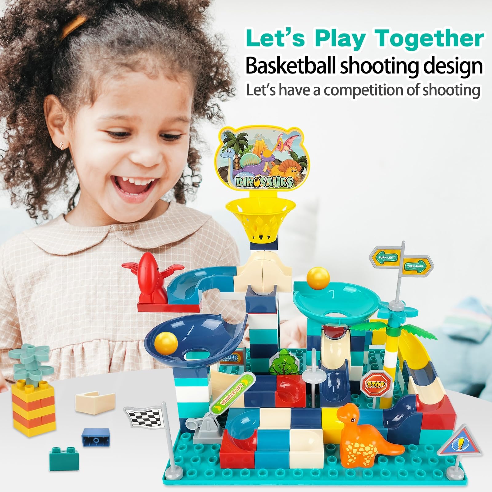 Dinosaur Marble Run Building Blocks - STEM Educational Toys for Kids Ages 3-8, Creative Animal Bricks Set for Toddlers & Preschoolers | Perfect Gift for Boys & Girls | Fun Learning Activity for Home & Classroom Play