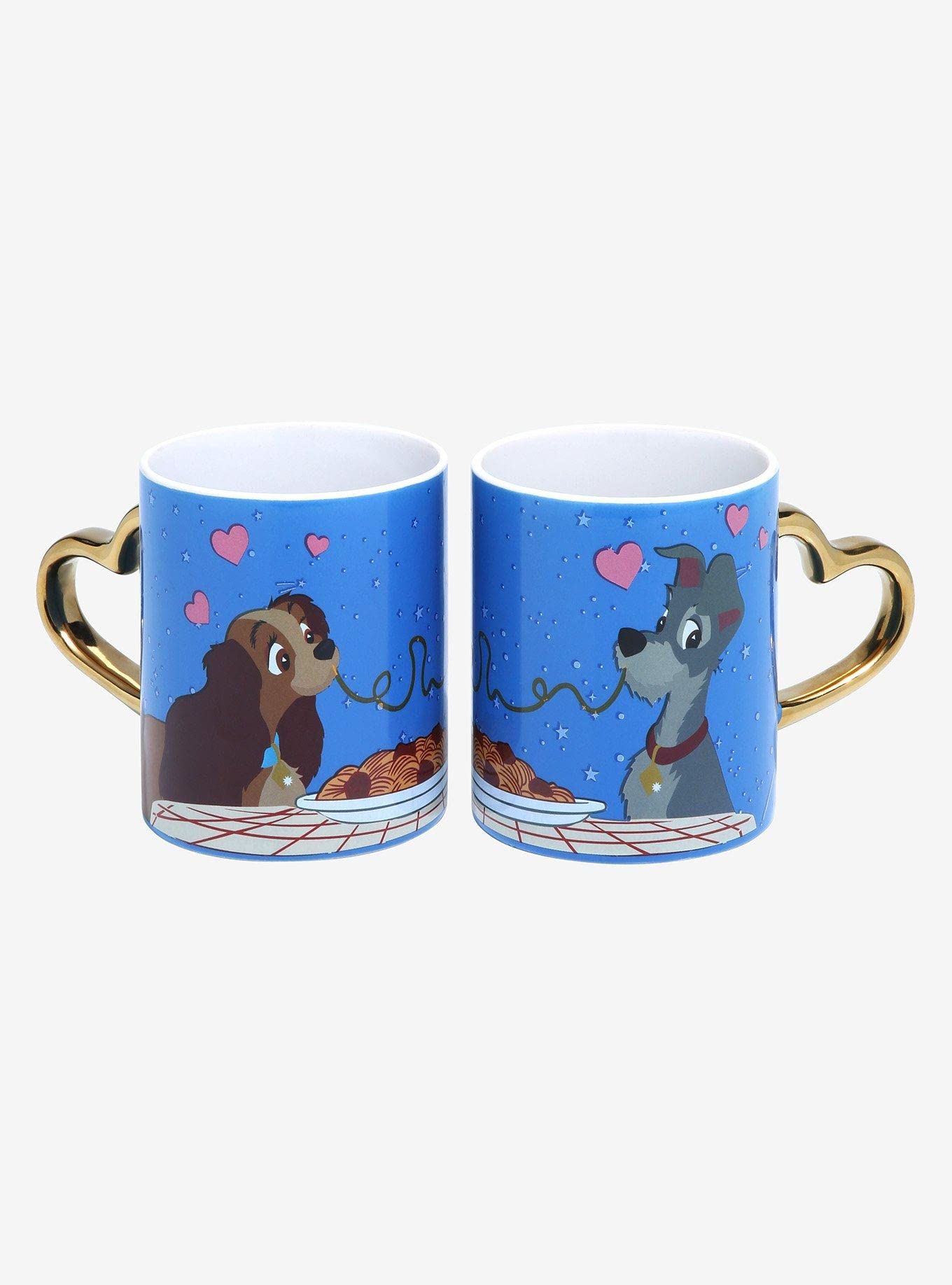 Disney Lady and the Tramp Heart Handle Coffee Mug Set - Romantic Couple Gift for Valentine's Day, Anniversary, or Disney Movie Night at Home
