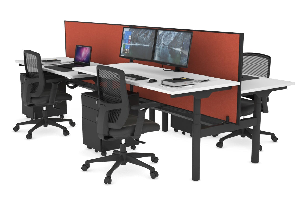 Flexi Premium Height Adjustable 4-Person H Bench Workstation - Black Frame [1800L x 700W] - Ergonomic Office Desk for Collaborative Workspaces & Home Offices