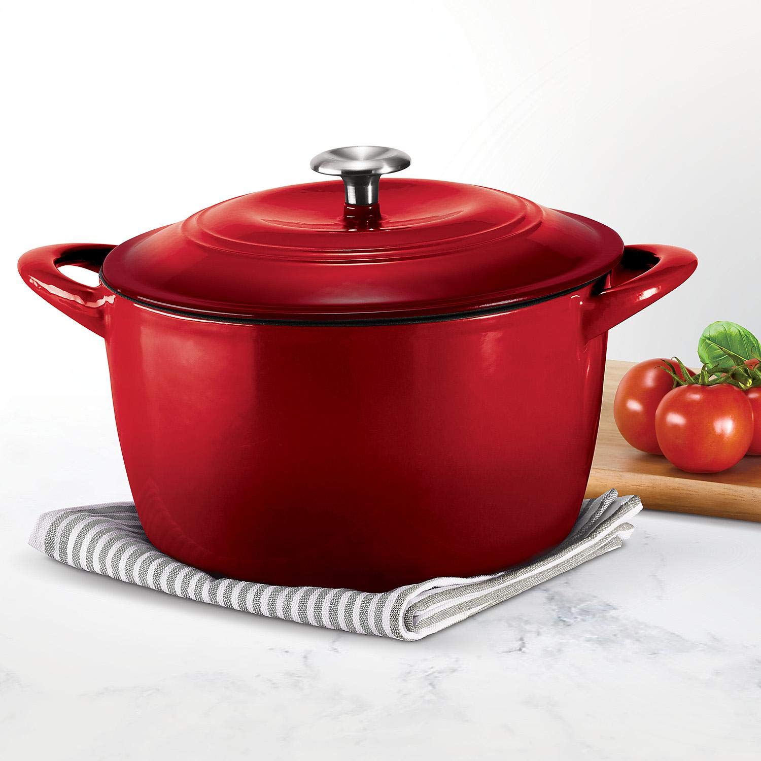 Tramontina 7-Quart Enameled Cast Iron Dutch Oven with Lid - Red Round Cookware for Baking, Braising & Slow Cooking - Perfect for Soups, Stews & Casseroles