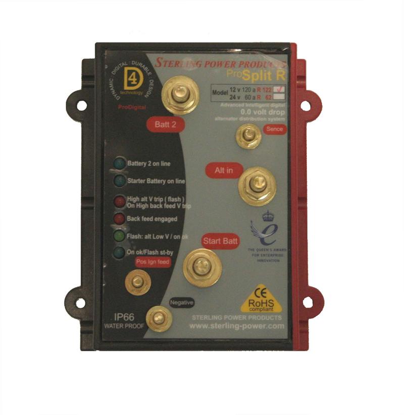 Sterling Power ProSplit R Zero Volt Drop Marine Battery Isolator - 12V 120A 2 Output for Boats, RVs & Off-Grid Power Systems - Perfect for Dual Battery Setup & Marine Applications
