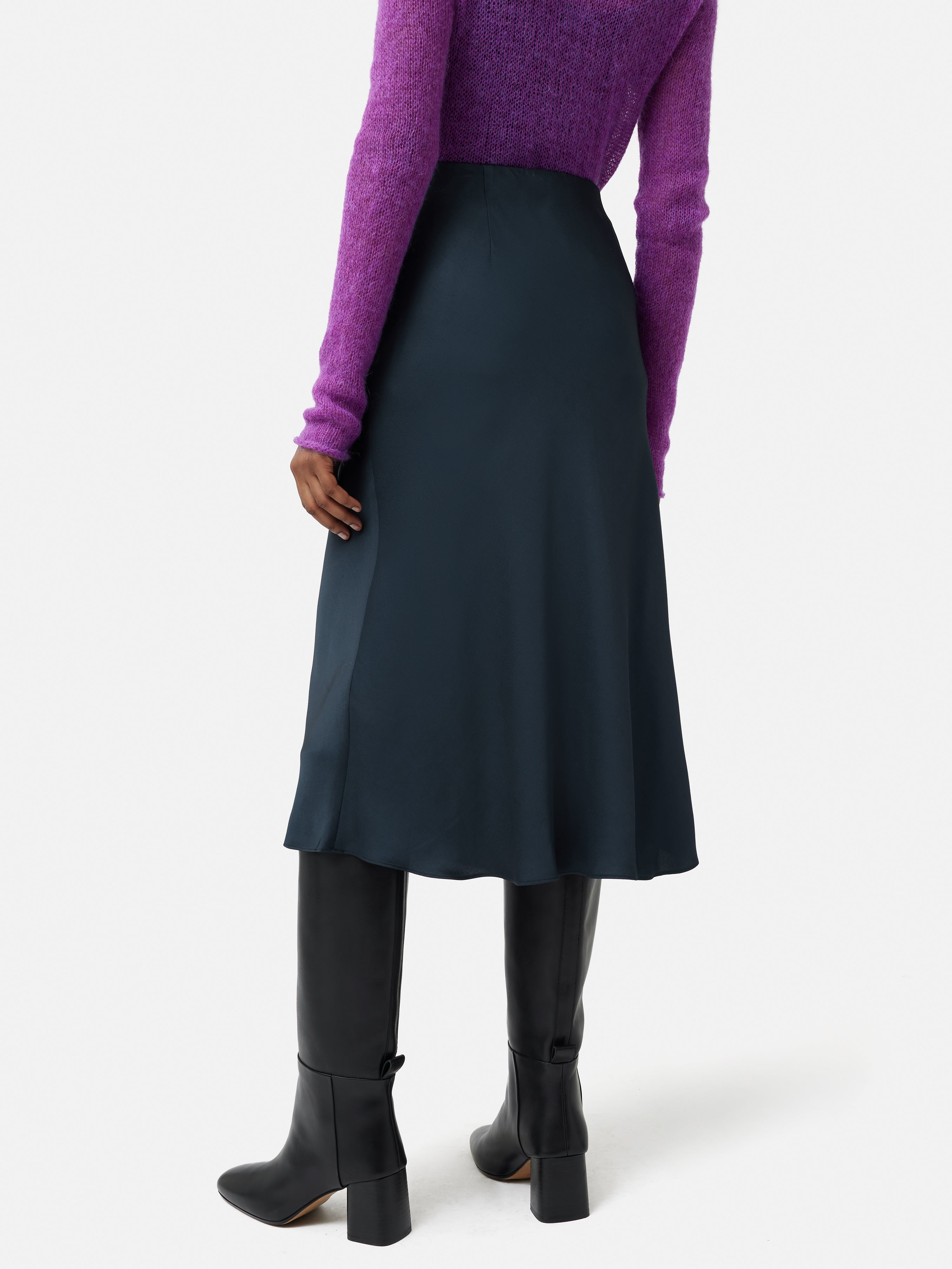 Satin Bias Midi Slip Skirt - Navy Blue Women's Elegant Skirt for Casual Wear, Date Night & Office Outfits