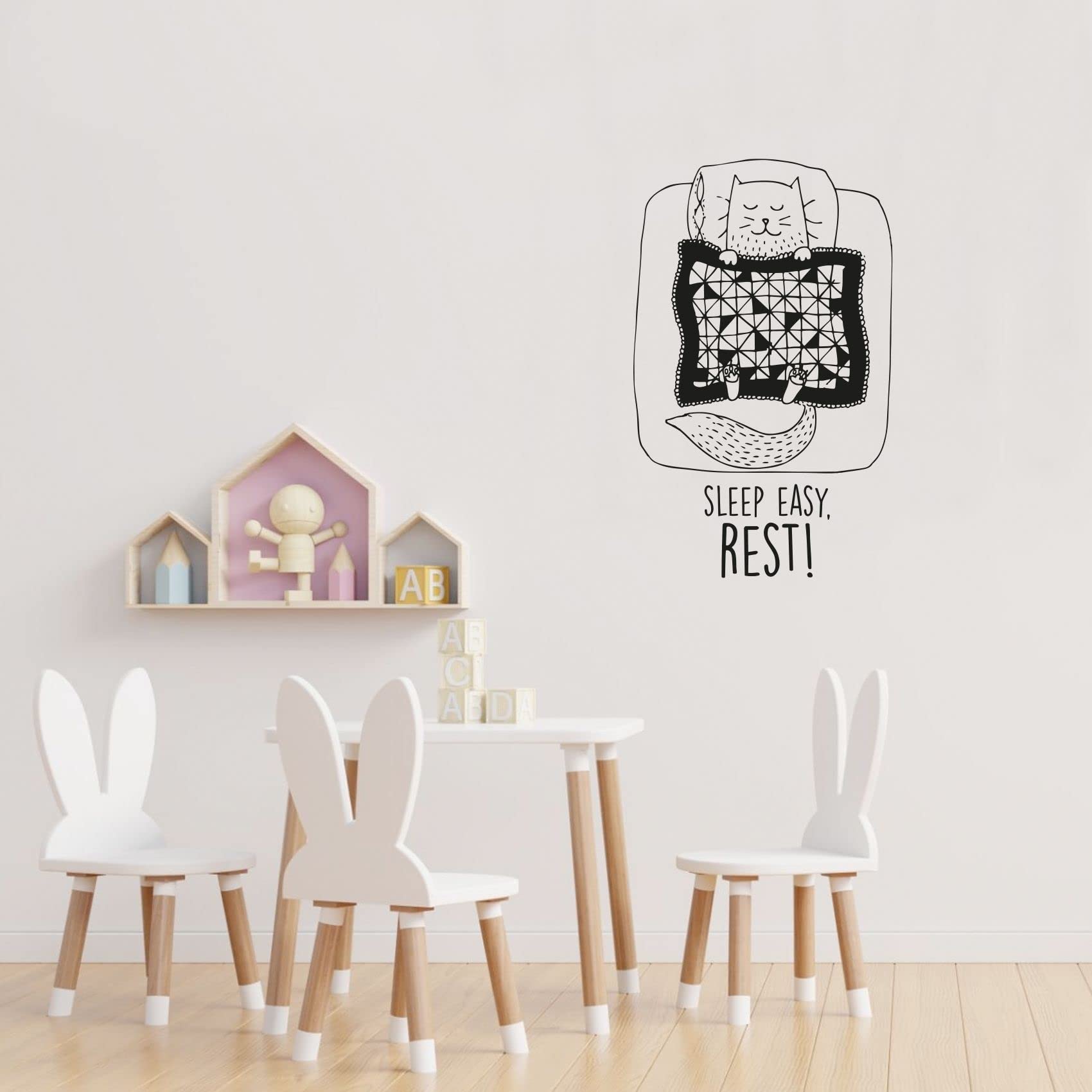 Cute Sleeping Baby Cat Kitten Wall Sticker - Good Night Quotes Vinyl Wall Art Decal for Kids Room, Nursery & Bedroom Decor (30x12 inch) - Perfect for Children's Bedrooms, Playrooms & Kindergarten Decorations