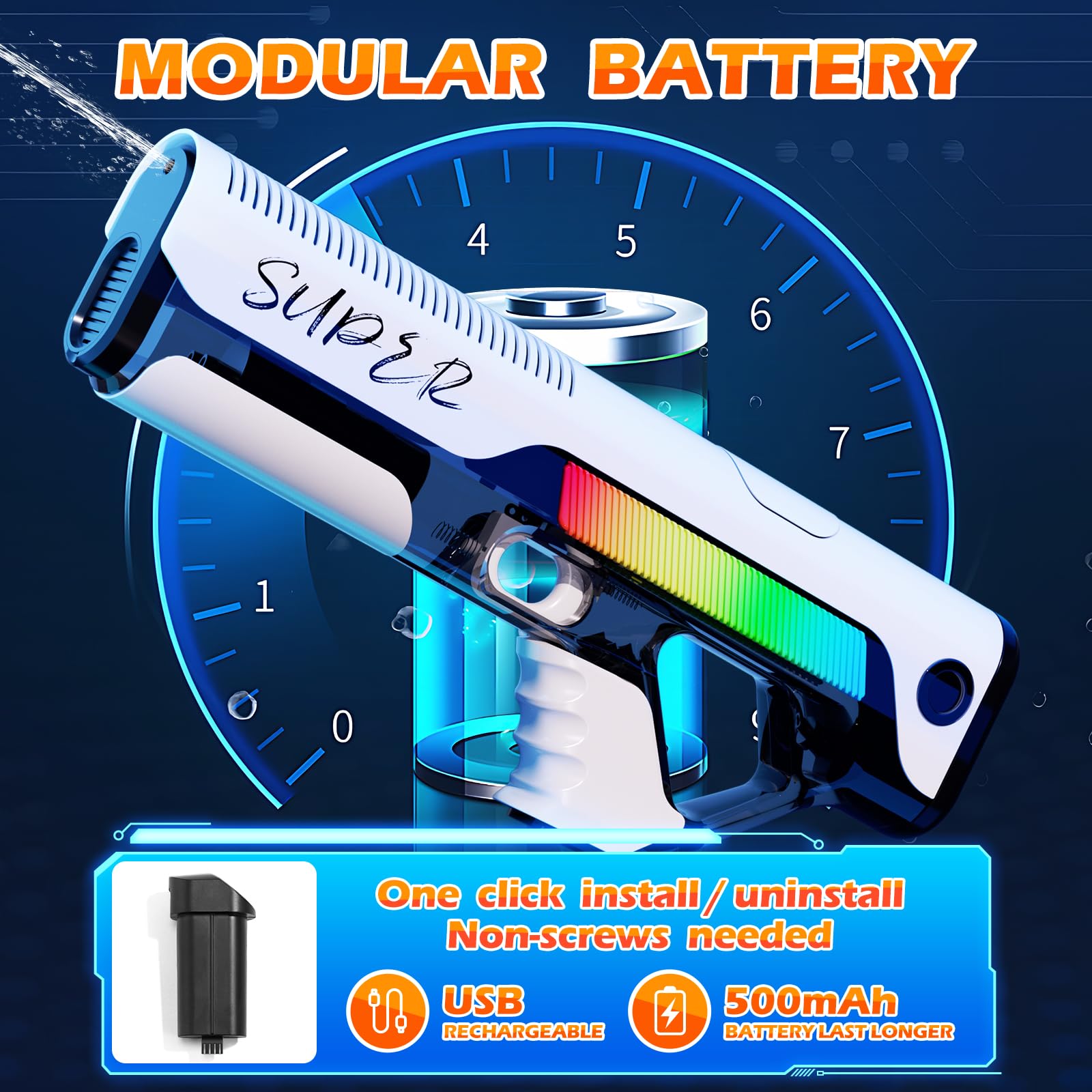 Electric Water Gun for Adults & Kids - Strong Automatic Squirt Gun with Auto Suction & Modular Battery - Perfect for Summer Pool Parties, Beach Fun & Outdoor Water Games - Ideal for Ages 8-12