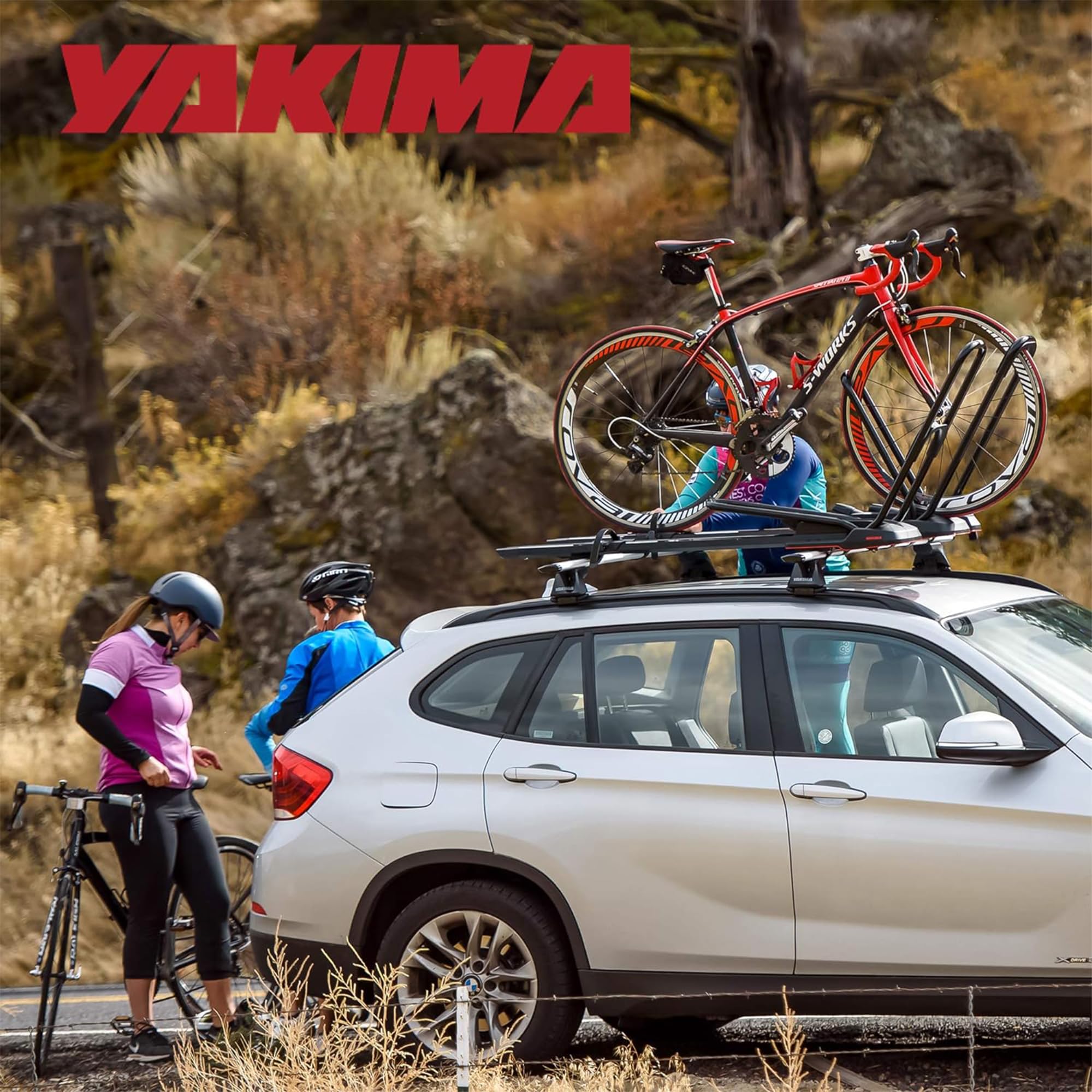 Yakima HighRoad Rooftop Bike Rack - Upright Bicycle Carrier with TorqueRight Knob & Secure Tray for Cars, SUVs & Trucks | Perfect for Road Trips, Mountain Biking & Outdoor Adventures | Black