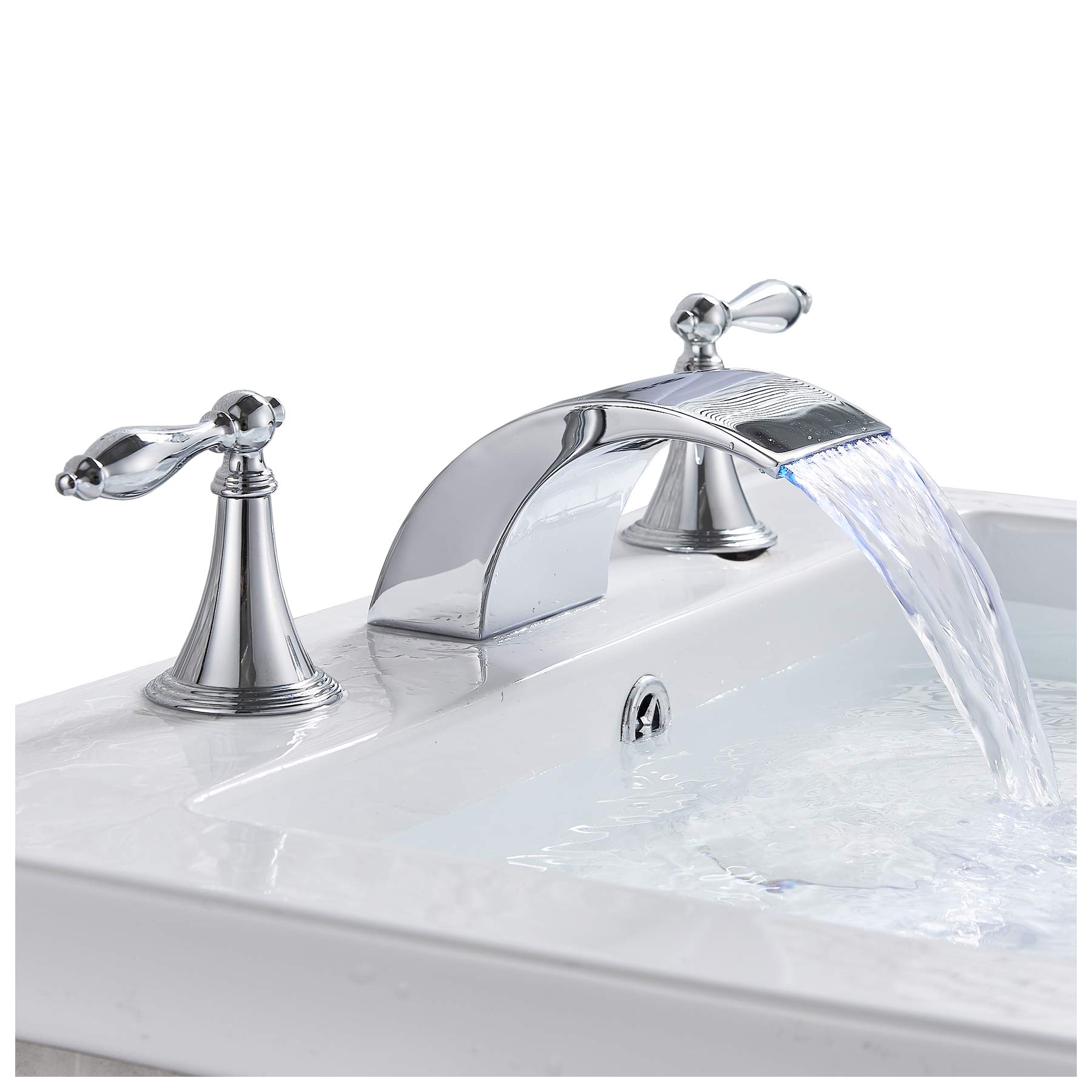 8-inch LED Light Widespread Bathroom Faucet with 2 Handles - Chrome Polished Lavatory Mixer Tap for Modern Sink & Vanity - Perfect for Home, Hotel & Spa Decor