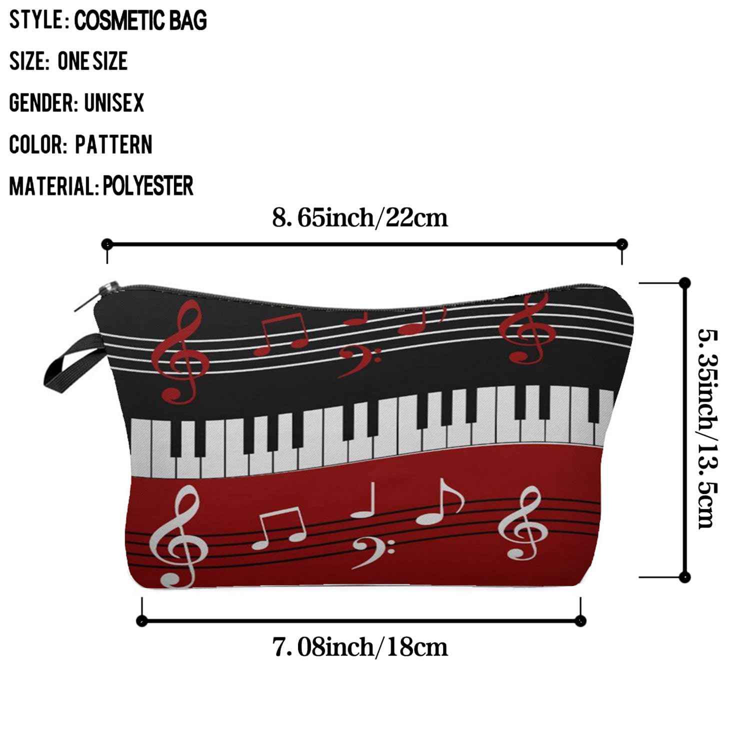 Piano Note Cosmetic Bag - Cute Small Makeup Pouch for Women & Girls | Travel Toiletry Bag with Zipper | Perfect Gift for Music Lovers | Great for Daily Use, Travel, Concerts & Music Events