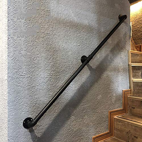 Industrial Pipe Matte Handrails for Stairs - Heavy Duty Outdoor Stair Handrail for Disabled & Elderly - Exterior Staircase Safety Rail with Brackets - Perfect for Homes, Schools, and Public Buildings