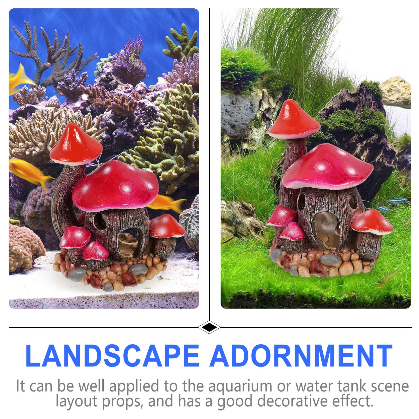 Balacoo Resin Mushroom House Aquarium Ornament - Fish Tank Decoration, Betta Hideout & Shrimp Cave for Small Aquatic Pets | Fairy Tale Underwater Landscape for Home & Office Aquariums