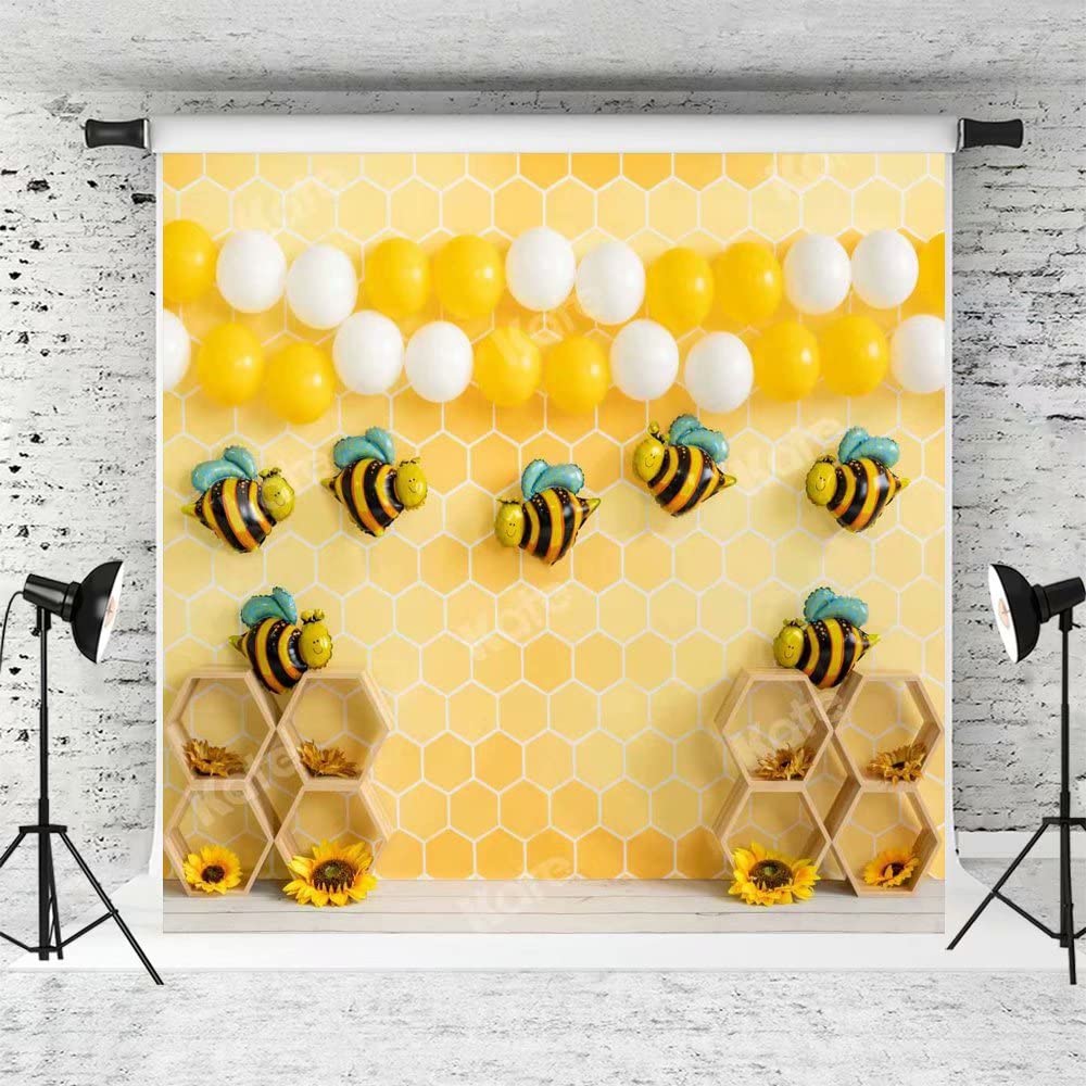 8x8ft Honey Bee Photography Backdrop - Baby Shower Portrait Background, Studio Photo Props for Newborn & Kids (Perfect for Birthday Parties, Gender Reveals & Nursery Decor)