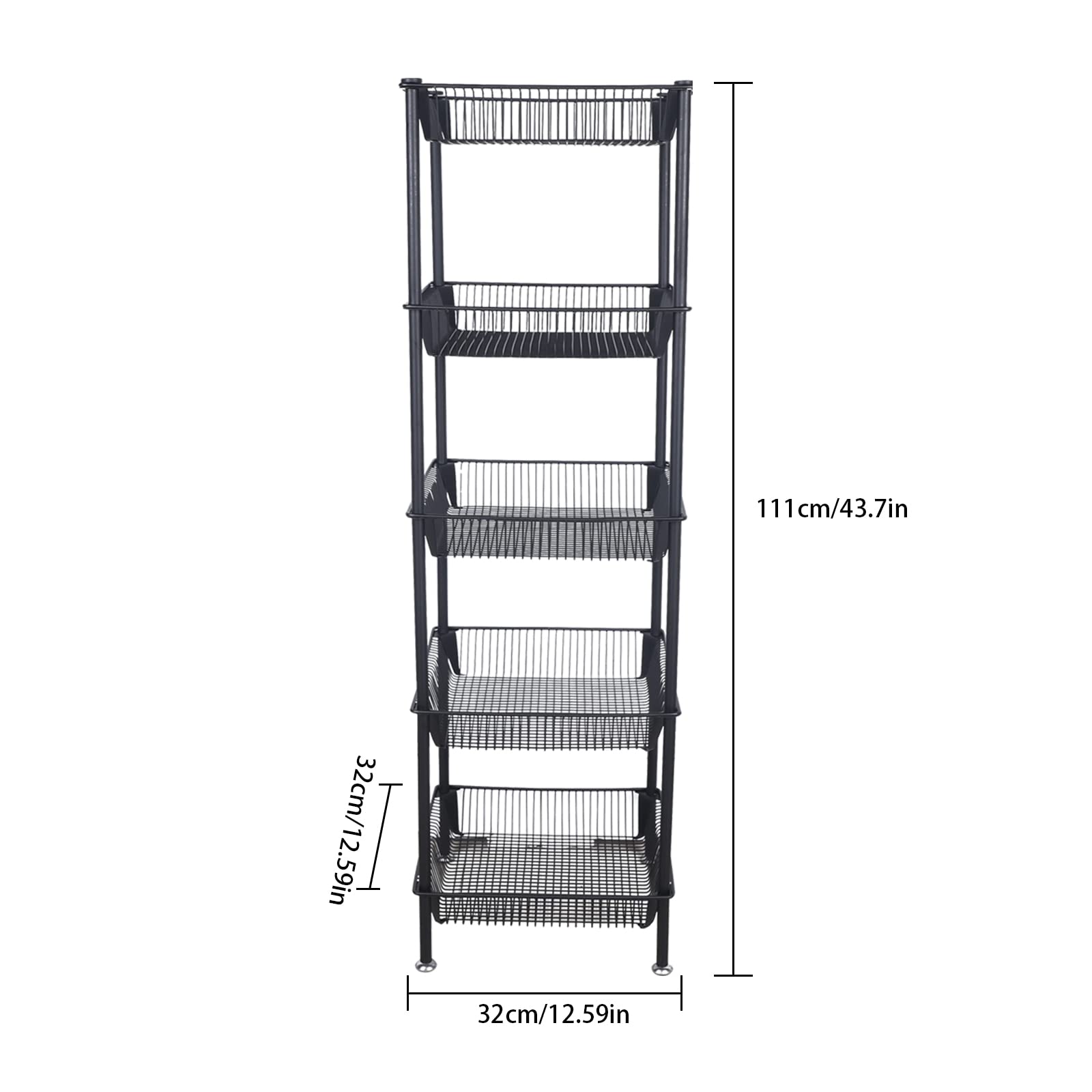 Metal Rolling Storage Cart with Lockable Wheels - Freestanding Kitchen Organizer for Fruits, Vegetables & More - Multifunctional Black Storage Shelf for Home, Office & Pantry Use