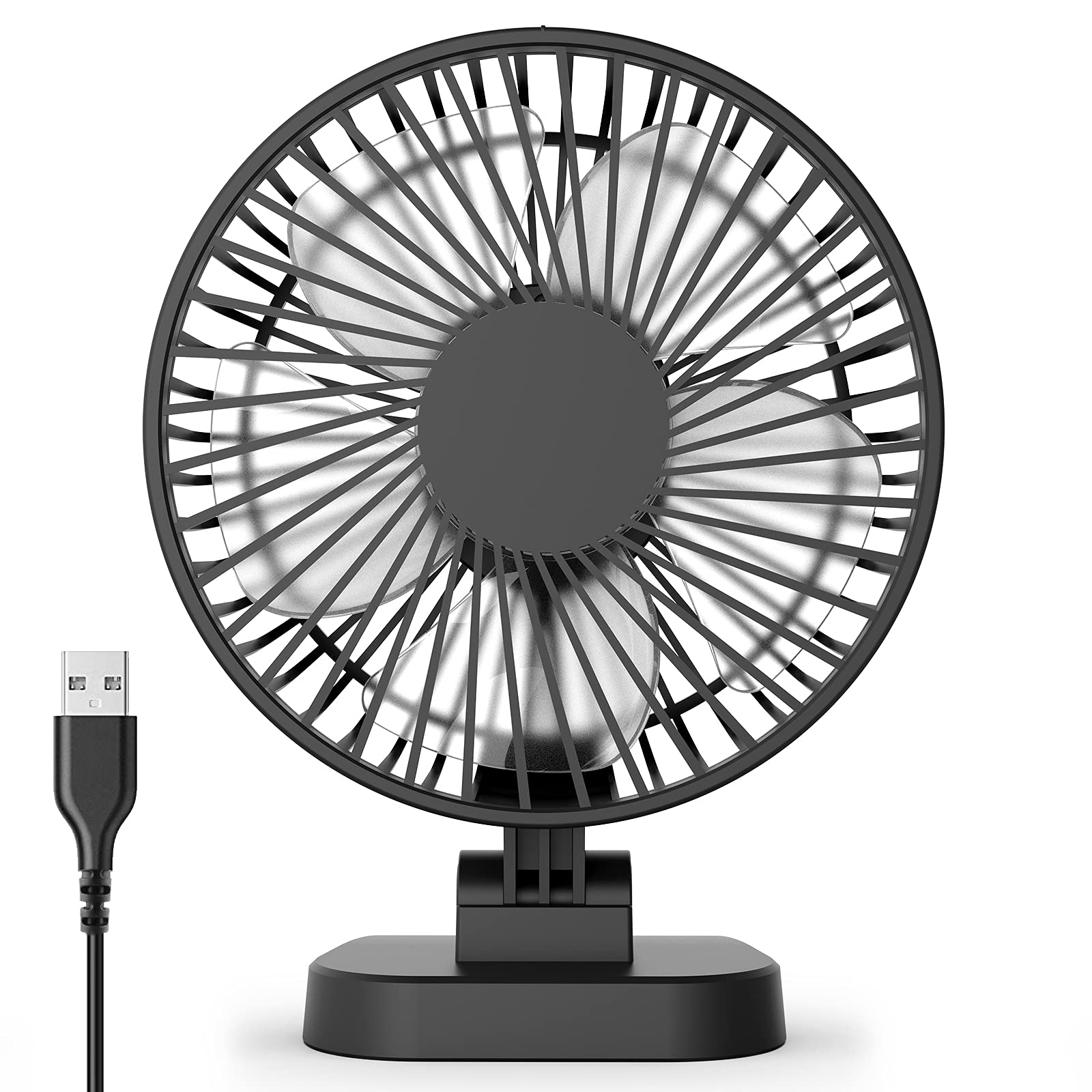 KOONIE 4 Inch USB Small Desk Fan - Powerful Airflow, 3 Speed Settings, 40° Adjustable Head, Ultra Quiet Personal Fan for Office, Home & Travel - Perfect for Desktop, Bedside & Workspace Cooling