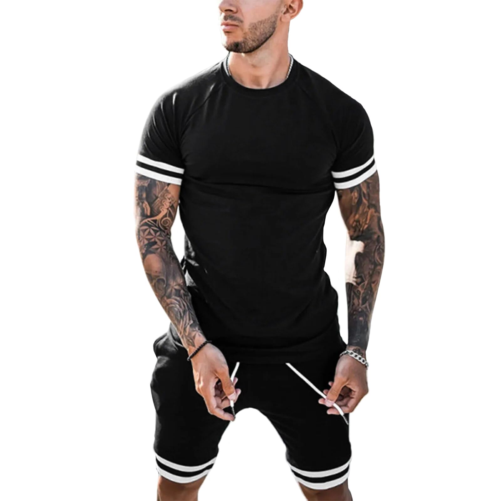 Men's 2-Piece Short Sets - Summer Short Sleeve Tracksuit Outfit with Pockets | Casual Lounge Wear & Athletic Comfort for Home, Gym, and Outdoor Activities
