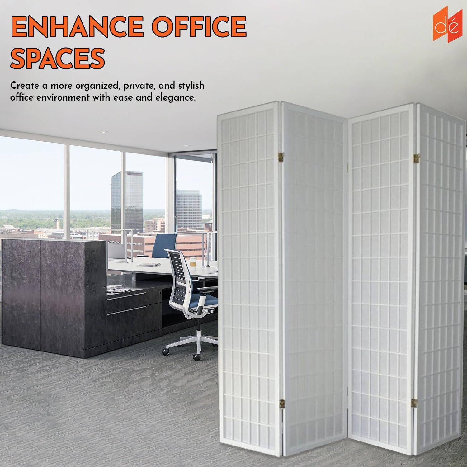 Legacy Decor 4-Panel Room Divider - 6ft Tall Portable Foldable Freestanding Privacy Screen - Shoji Style Dressing Screen for Home Office & Studio - White | Perfect for Creating Private Spaces, Room Separation & Decoration