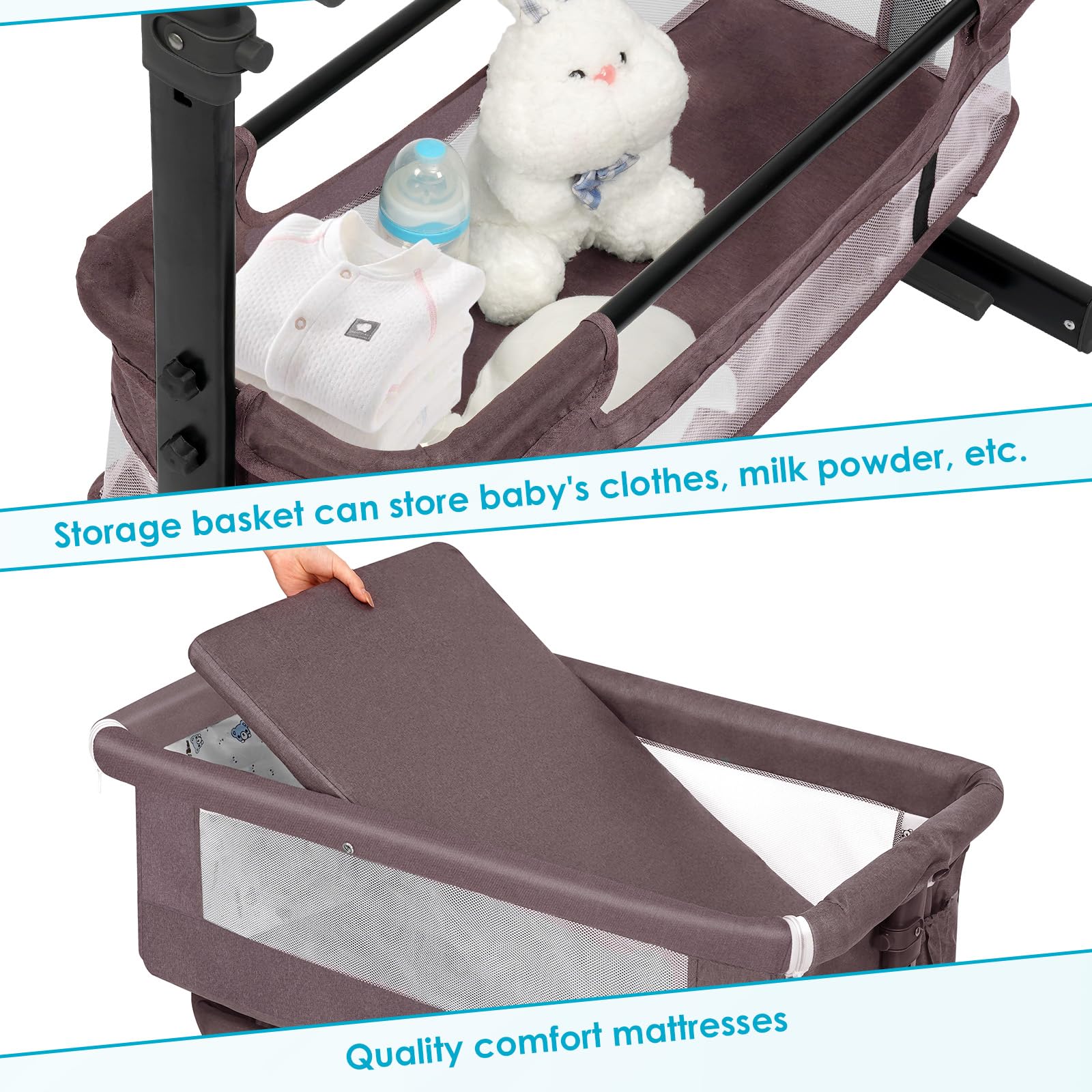 **2024 New Style Baby Bassinet - Portable Foldable Bedside Sleeper Crib for Boys & Girls (Brown) - Perfect for Nursery, Travel & Co-Sleeping**
