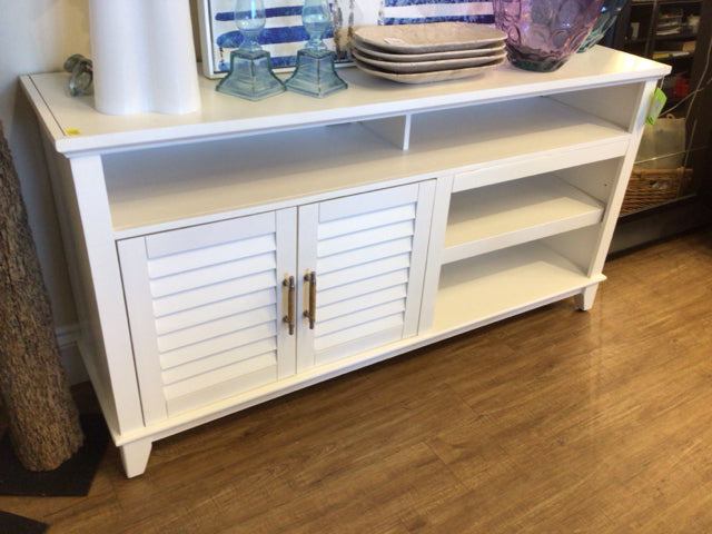 Modern White Two-Door TV Stand Media Console with Storage Shelf - Perfect for Living Room, Bedroom & Home Theater Setup
