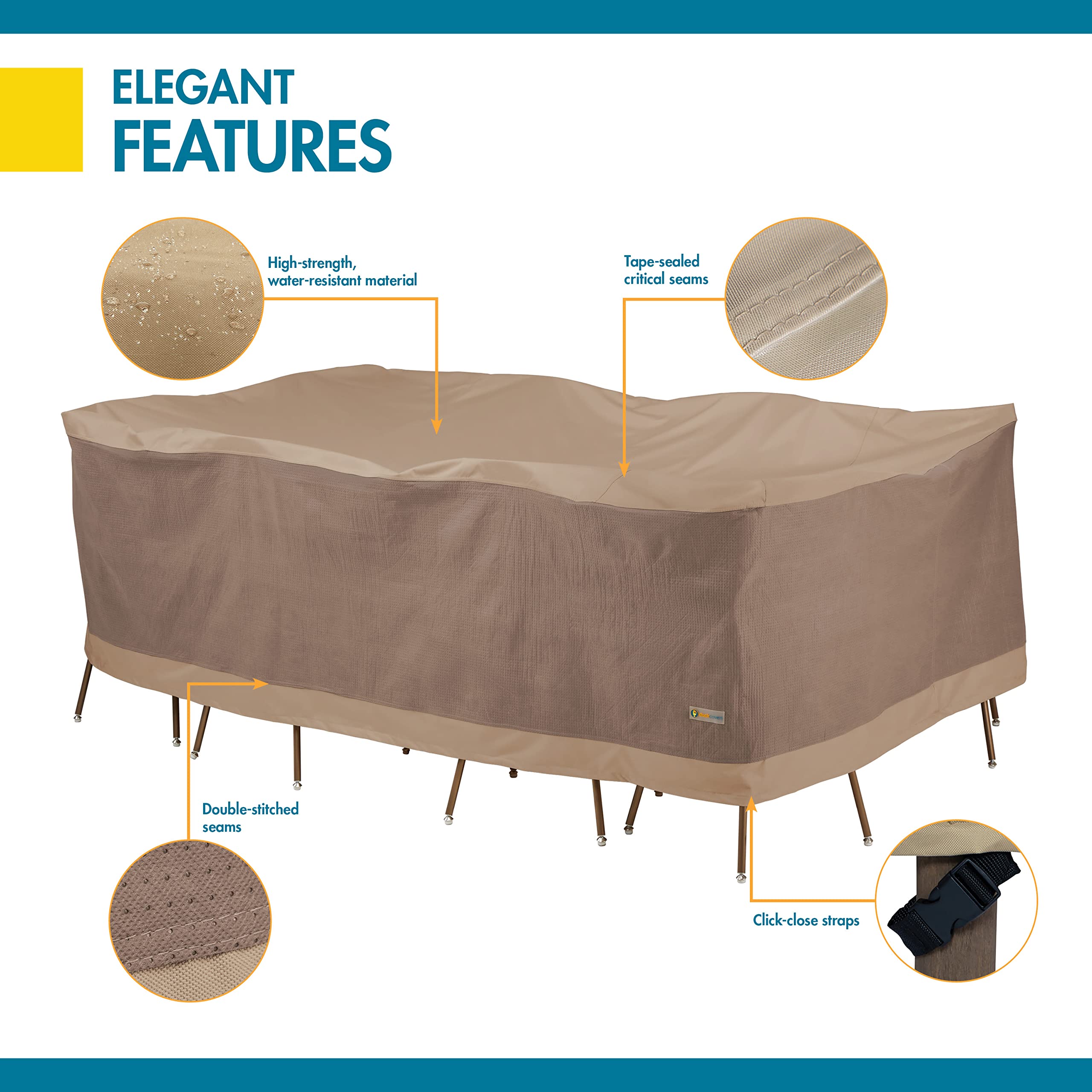 Duck Covers Elegant Waterproof 109-Inch Rectangular/Oval Patio Table & Chair Set Cover - Heavy Duty Outdoor Furniture Protection for All Seasons | Perfect for Backyard, Garden & Poolside Use