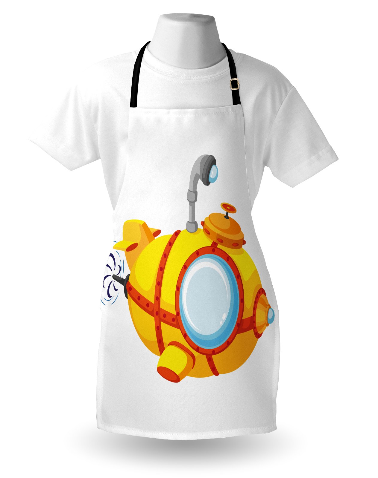 Ambesonne Cartoon Submarine Apron - Unisex Kitchen Bib for Cooking & Baking - Yellow & Orange