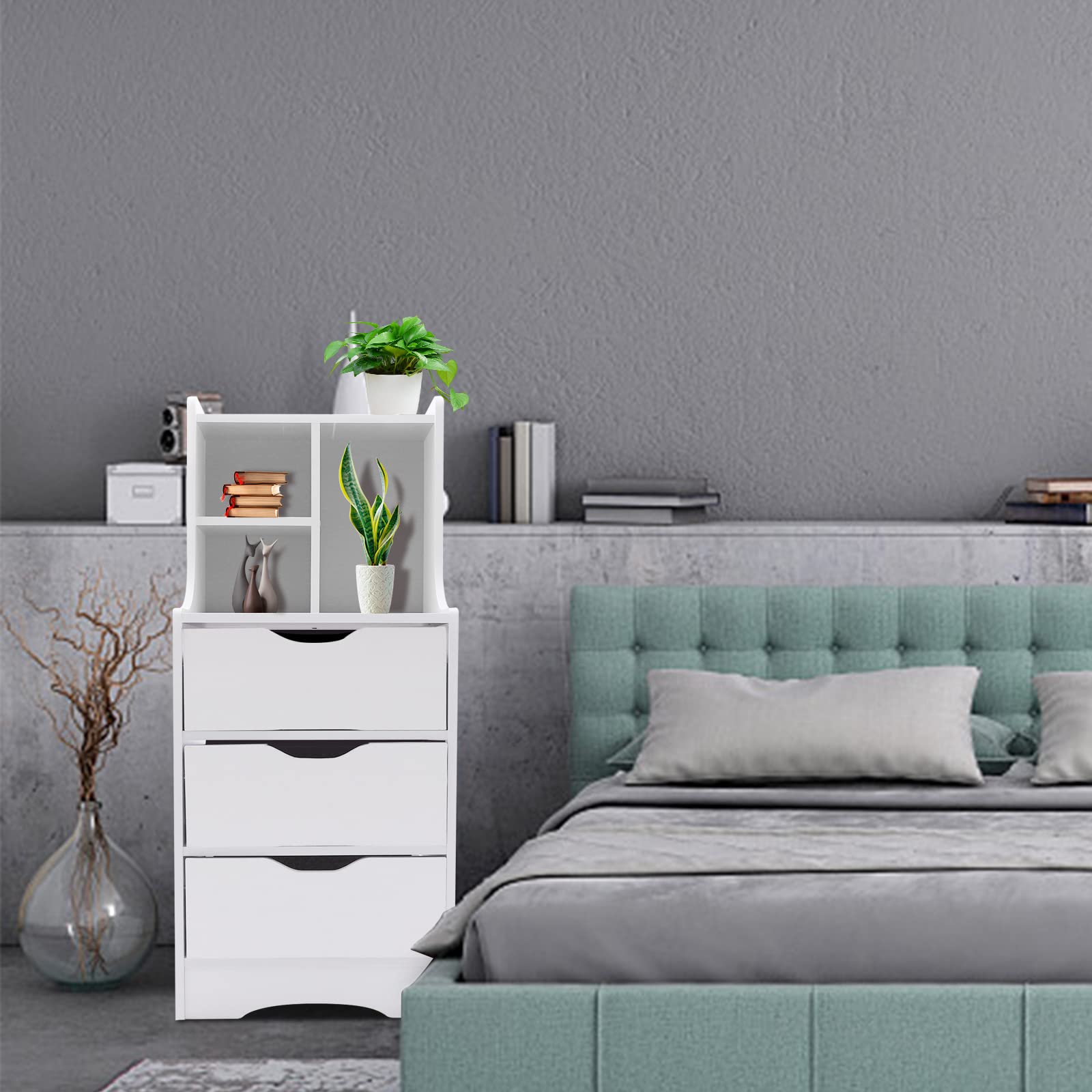 33 Inch White Modern Nightstand with 3 Drawers & Storage Shelf - MDF Bedside End Table for Bedroom Organization | Perfect for Small Spaces, Apartment Living & Guest Rooms