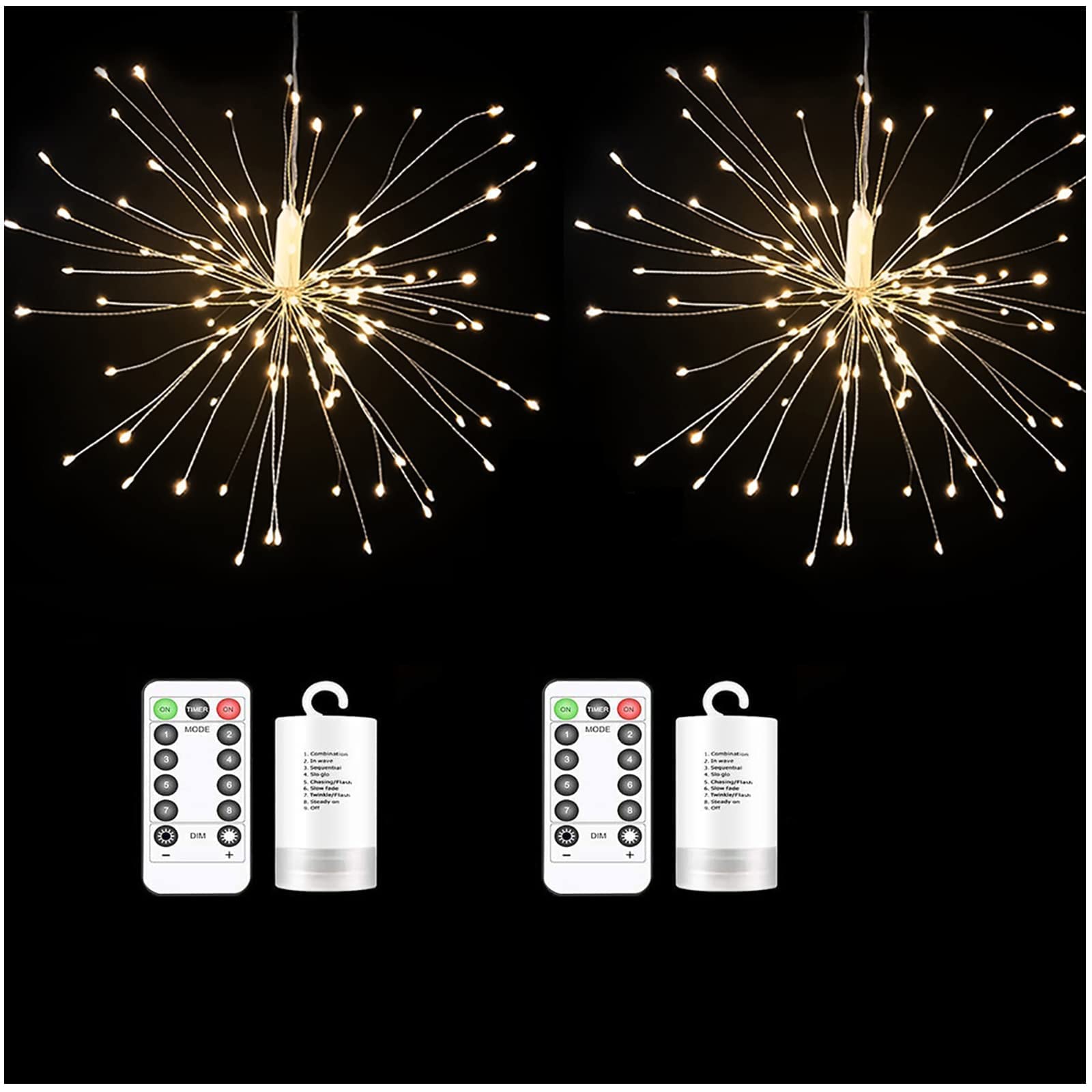 2 Pack Firework LED String Lights - 240 LED Copper Wire Fairy Lights with Remote, 8 Modes & Dimmable - Battery Operated Starburst Lights for Wedding, Christmas, Party, Home, Garden, Bedroom Decoration - Create Romantic & Festive Atmosphere