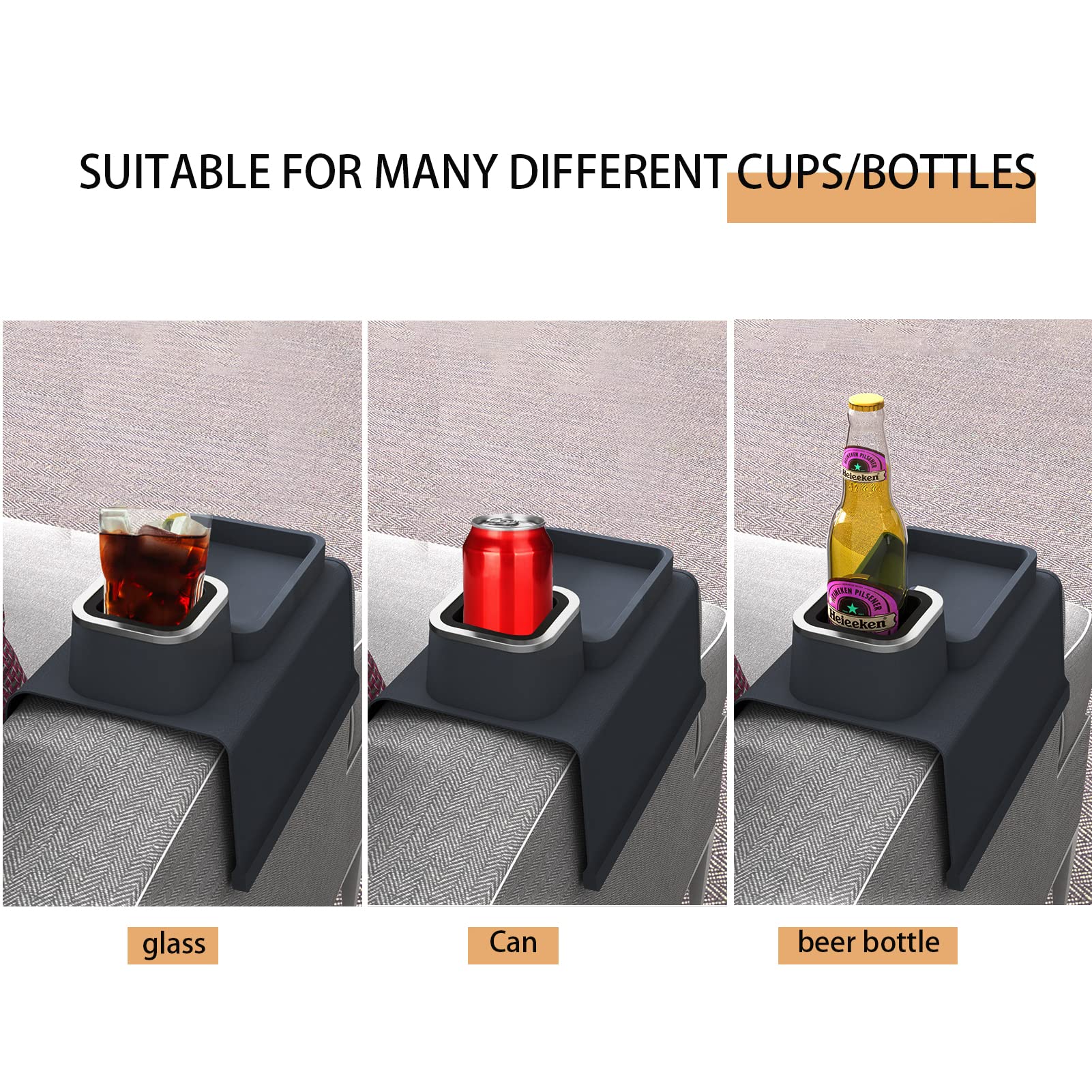 Non-Slip Silicone Armrest Cup Holder Tray - Spill Proof Sofa Couch Tray with Phone & Remote Holder - Perfect for Armchair, Recliner, Bed, Office - Black (Ideal for Watching TV, Gaming & Relaxing)