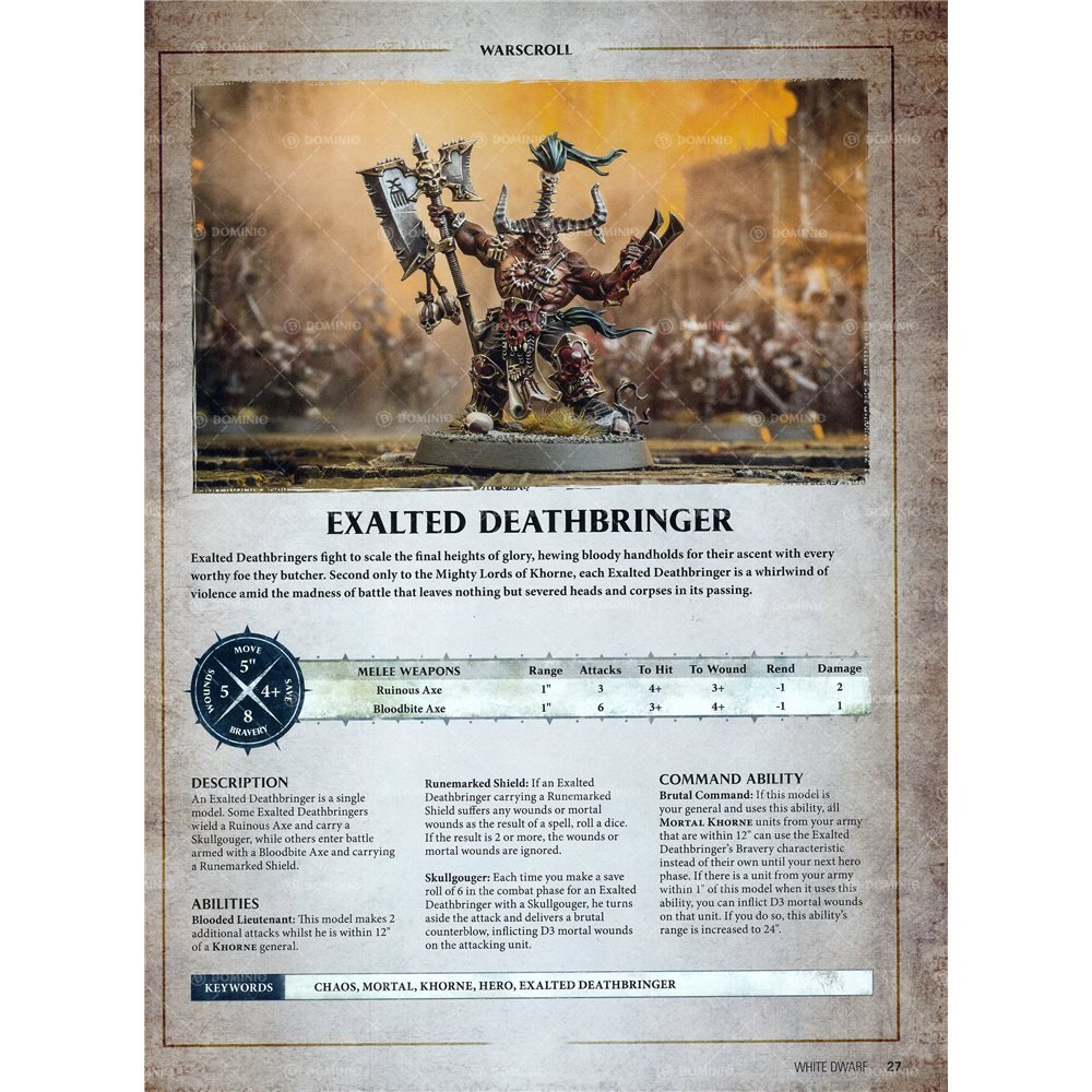 Games Workshop 99070201010 Khorne Bloodbound Exalted Deathbringer - Warhammer Age of Sigmar Tabletop Miniature for Wargaming & Collectors - Perfect for Battle Scenes & Display Cases