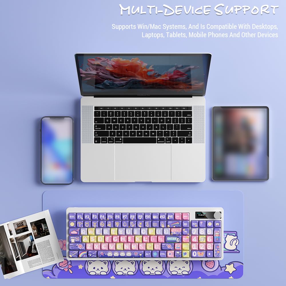 Docooler Wireless Mechanical Gaming Keyboard with Red Switches - RGB Backlit, PBT Keycaps, Full Key Rollover, Metal Volume Knob - Ergonomic Design for PC/Mac Gaming & Office Typing (DIY Customizable)